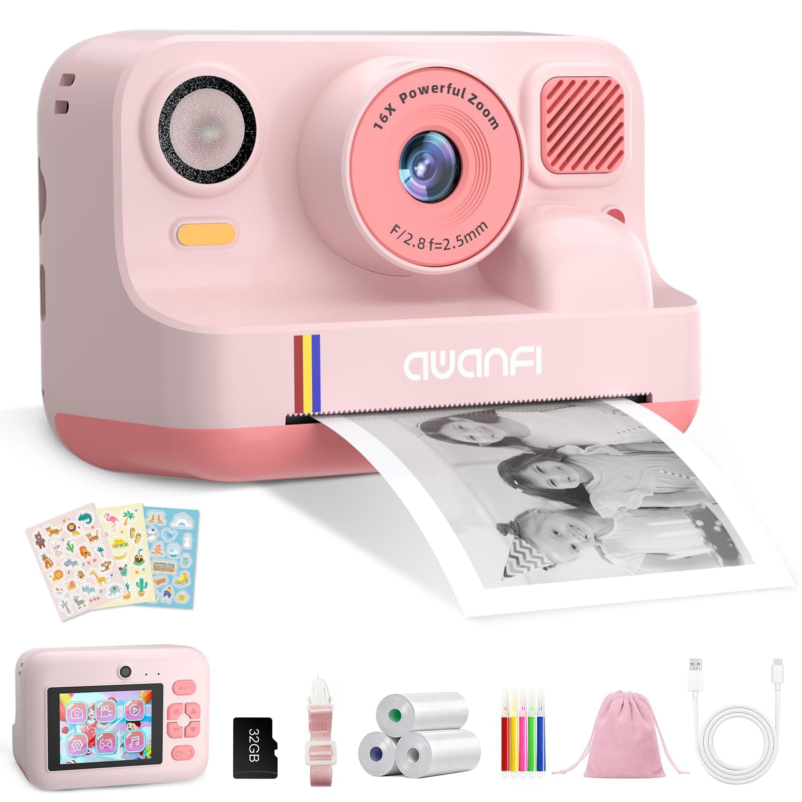 AWANFI Kids Instant Print Camera, Gifts for Girls & Boys Ages 3-12, Pink