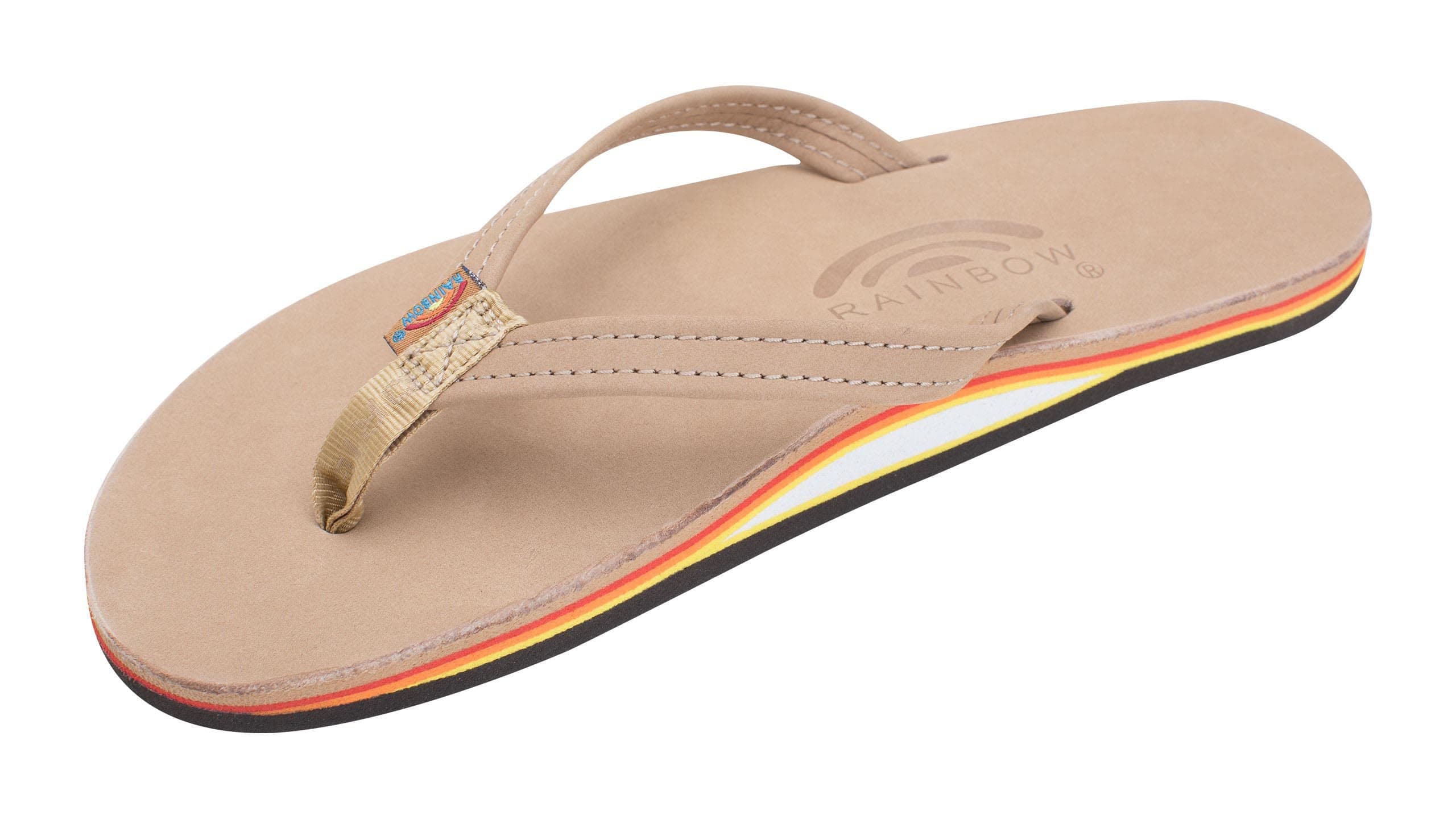 Rainbow Sandals Women's Single Layer Leather Sandal Narrow Strap, Sierra Brown/Rainbow, 6.5-7.5