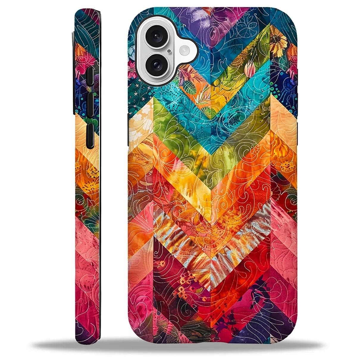 WANKBLC Compatible with iPhone 16 Case, Colorful Patchwork Quilted Chevron Pattern for Girl Full Body Design Soft Silicone Drop Shock Scratch Protection for iPhone 16