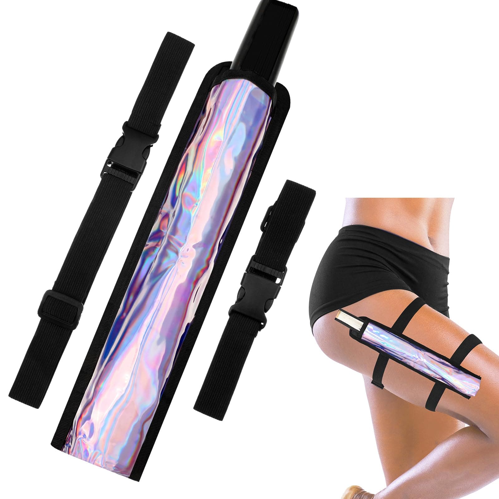 Cosblank Summer Rave Fan Thigh Holster Rave Fan Holder Folding Hand Pouch Foldable Sleeves with Waist Belt for Thigh Party(Bright Style)