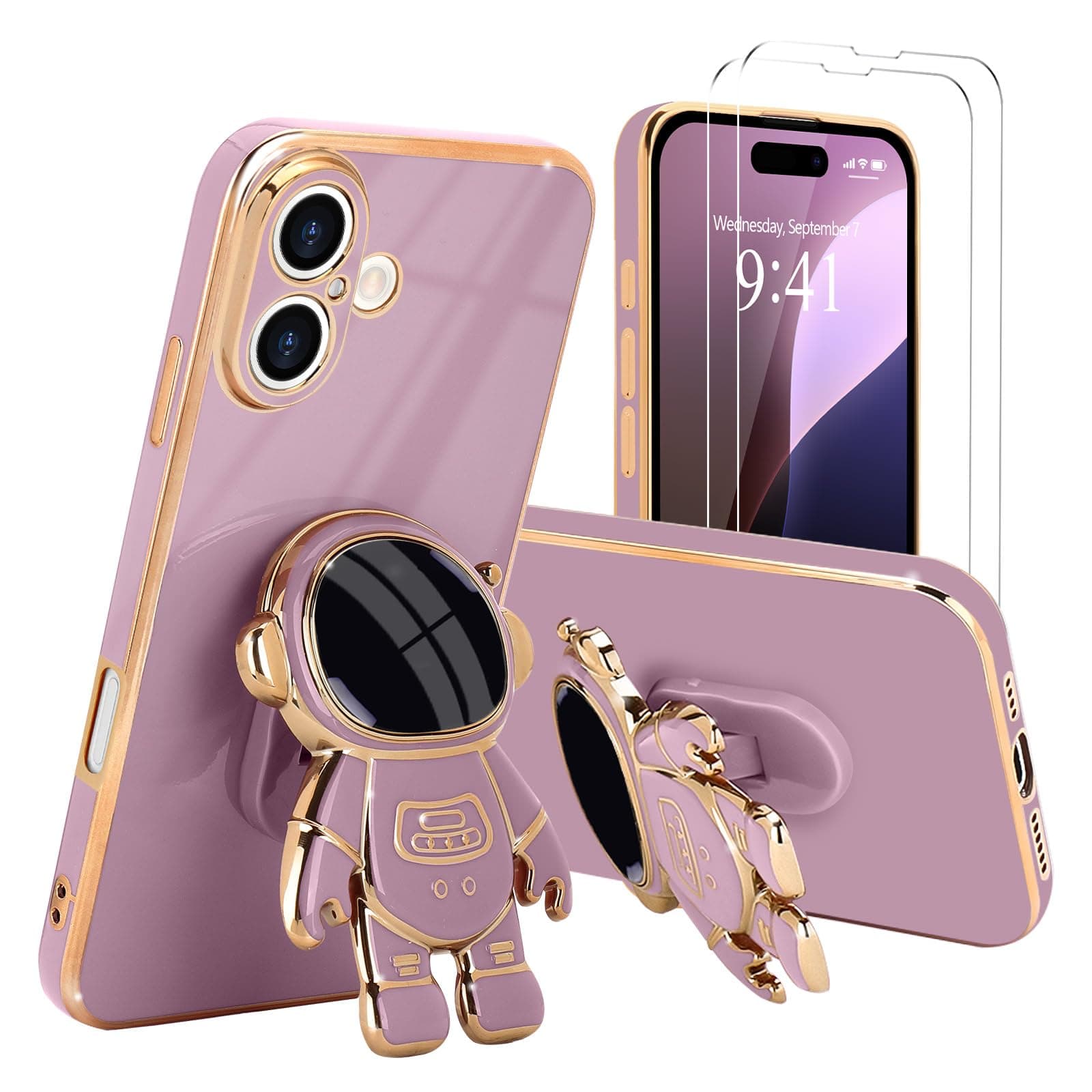 Pepmune for iPhone 16 Case with Cute 3D Astronaut Stand Holder, Purple