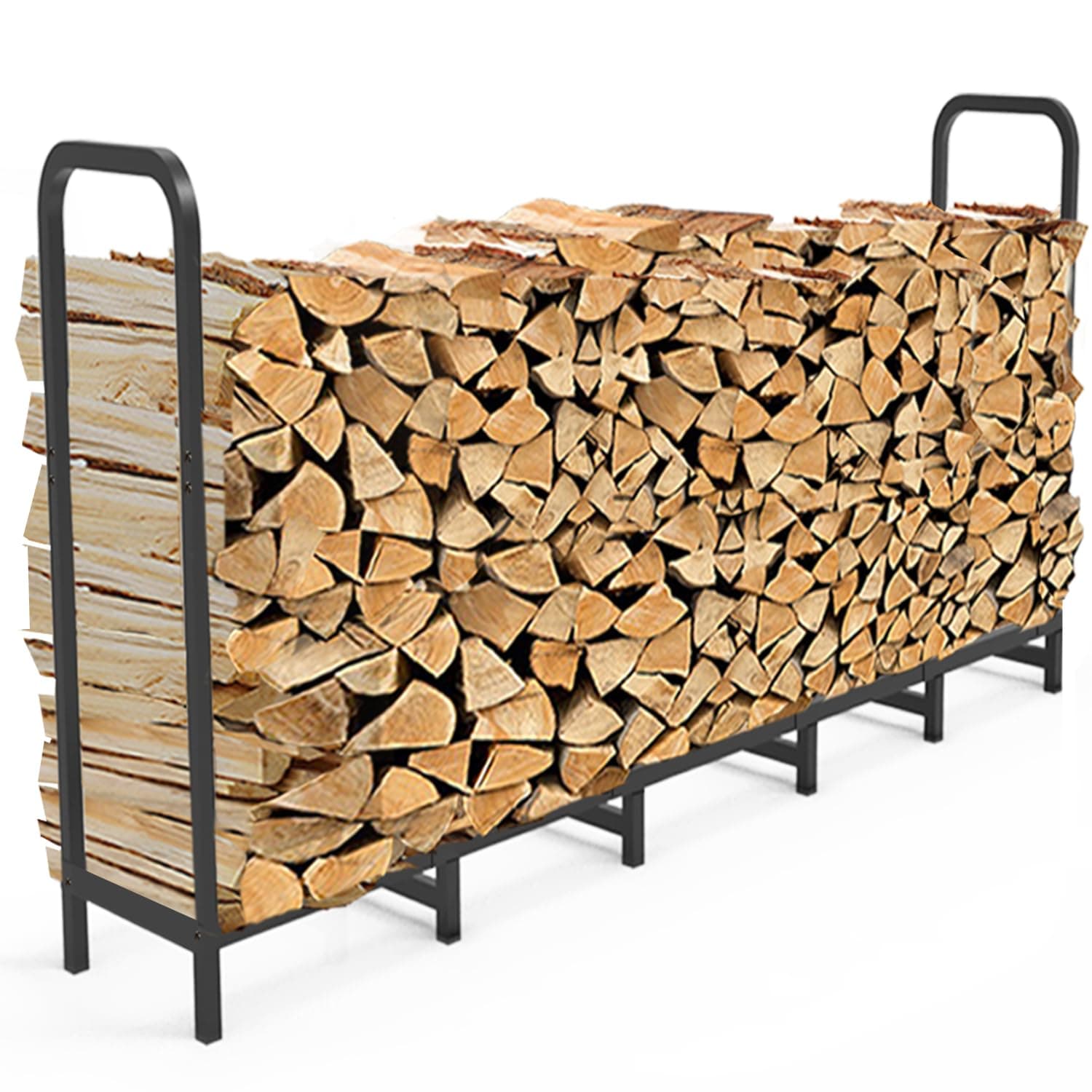 Tikimilor 6.7ft Firewood Rack Holder, Adjustable Heavy Duty Fire Log Stacker Stand for Fireplace, Outdoor Indoor Metal Wood Pile Storage Organizer, Patio Logs Stand tool, Black