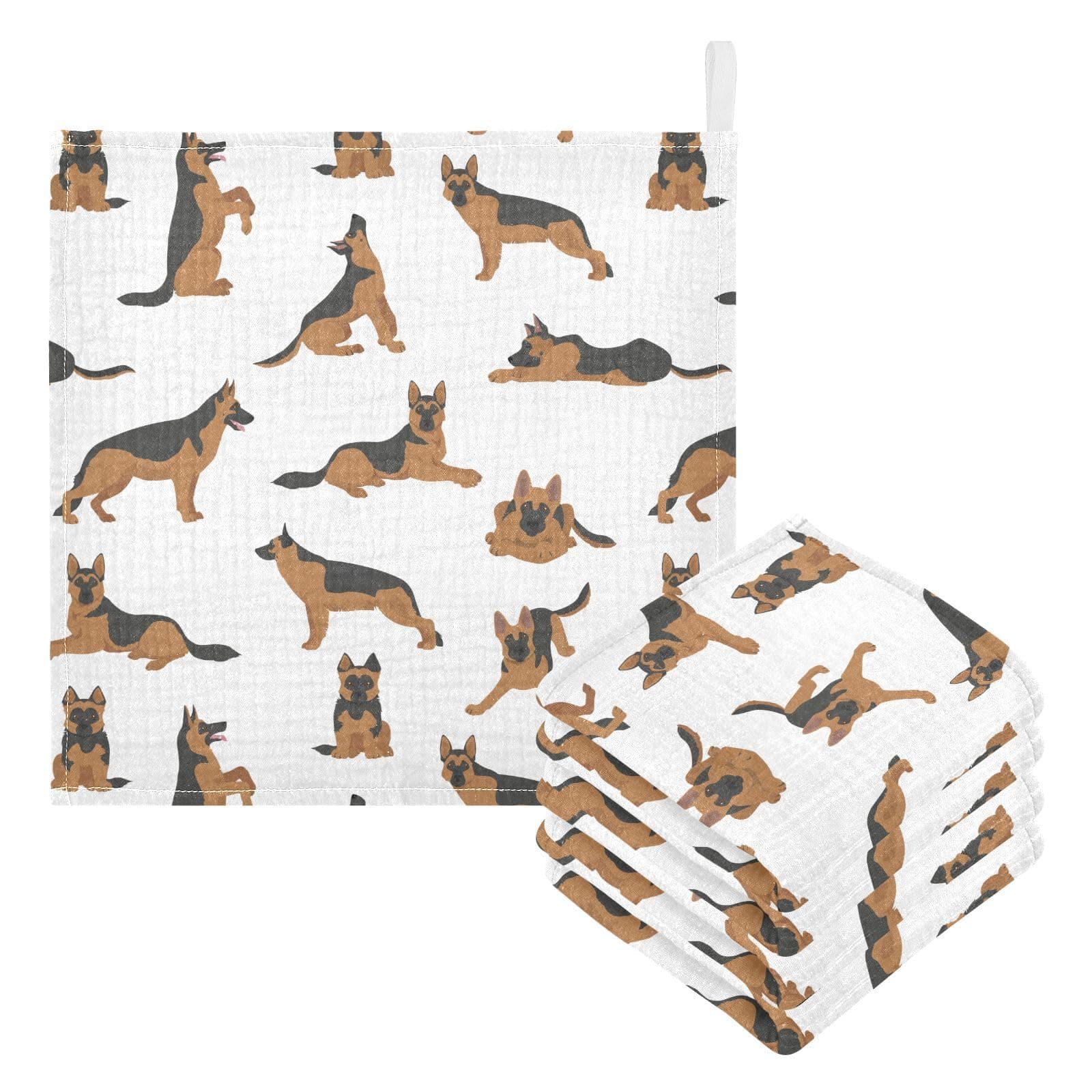 Baby Cotton Washcloths German Shepherd Dogs Infants Bath Towel for Unisex Face Towels for Newborn, Natural Baby Wipes Delicate Skin, 11.8 X 11.8 Inch, 3 Pack
