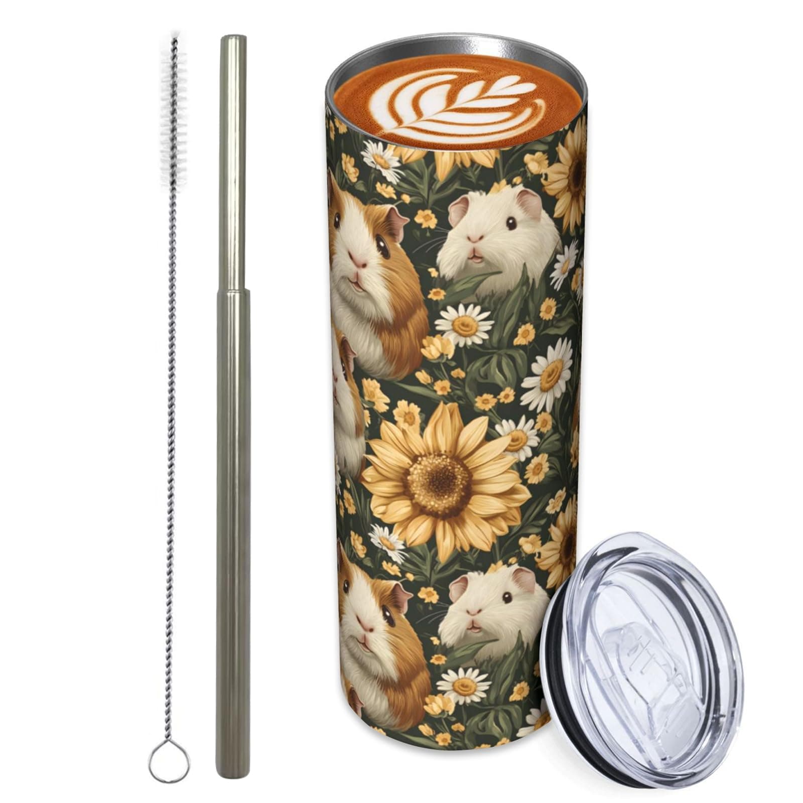 Turamurra Stainless Steel Tumbler 20oz with Lid and Straw, Guinea Pig Tumbler for Hot and Cold Beverages, Travel Coffee Mug Insulated Tumblers Cups, Birthday Gifts for Women Adults Kids