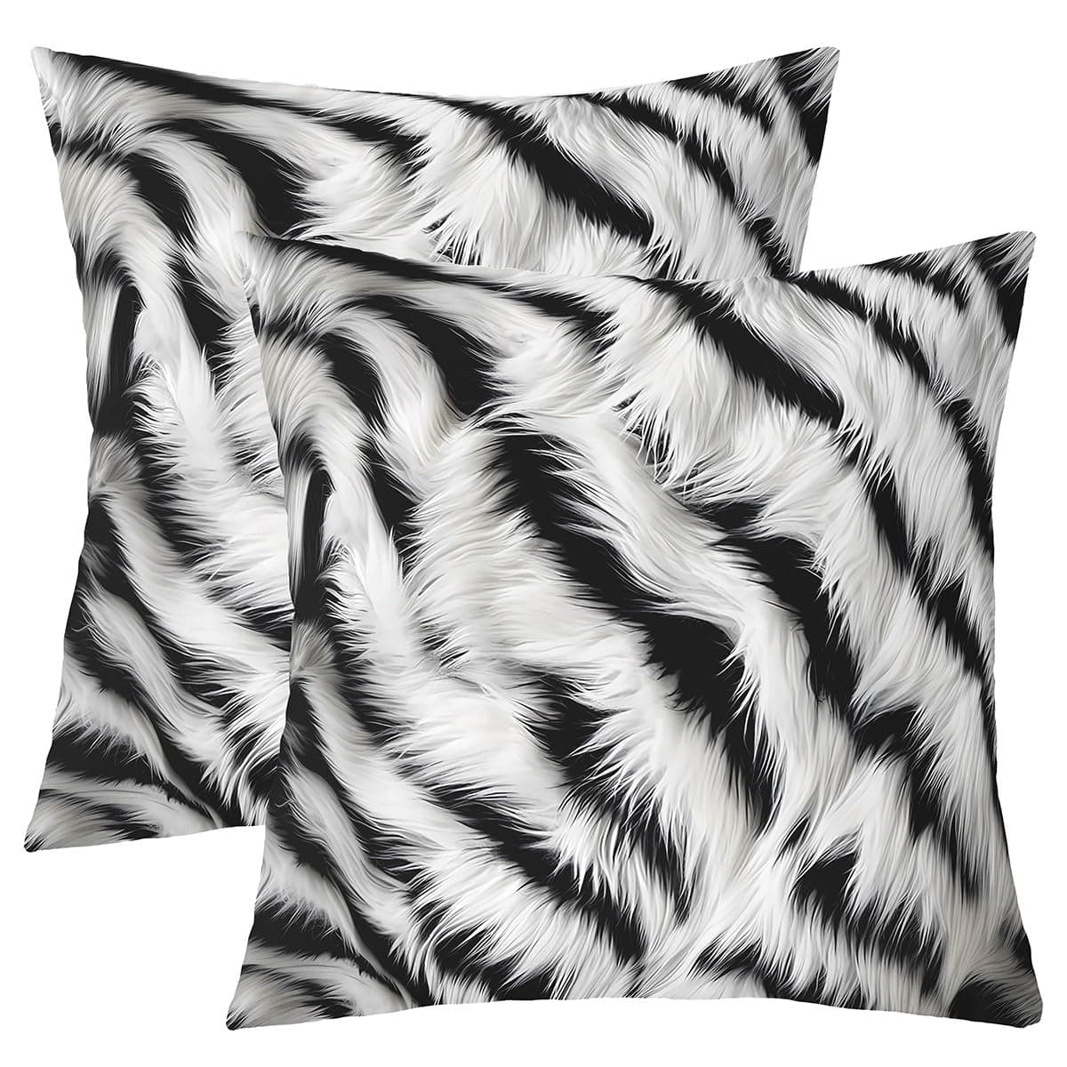 jejeloiu Cowhide Throw Pillow Covers Set of 2 Zebra Fur Print Decorative Pillowcase Cow Fur Cushion Covers for Sofa Couch Bed Animal Skin Cushion Case Home Decor 18 x 18-Inch