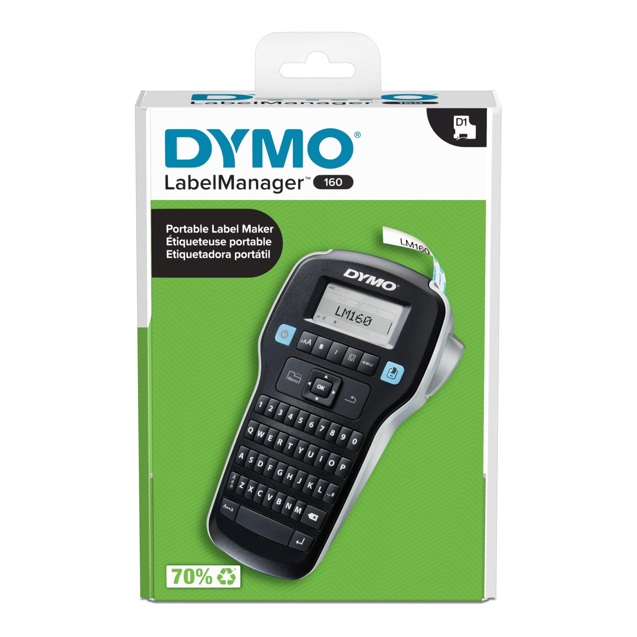 DYMO LabelManager 160 Portable Label Maker, Easy-to-Use, One-Touch Smart Keys, QWERTY Keyboard, Large Display Label Printer for Home & Office Organization