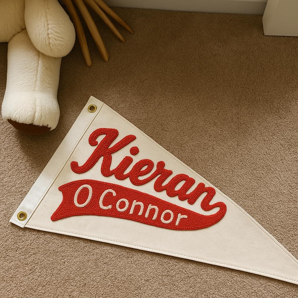 Personalized Pennant Baby Name Flag, Custom Canvas Pennant for Wall Decor Nursery Decor Custom Name Sign for Kids Room Boho Nursery Party, Embroidery Banner Gift for Baby Shower Birthday