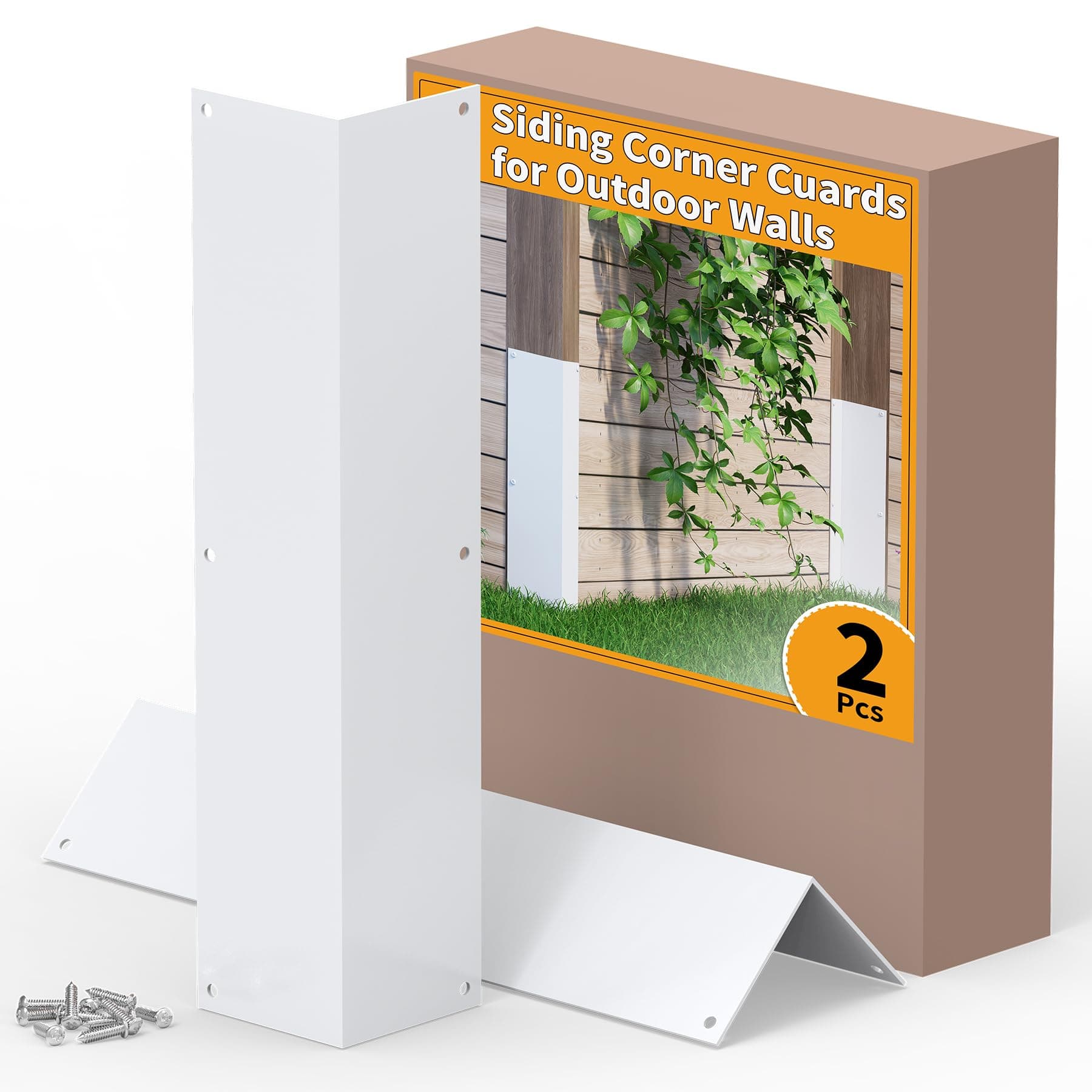 LBG Products Aluminum Alloy Siding Corners, 3.4" x 3.4" x 15.8" Metal Corner Guards for Wall Vinyl Siding, Outdoor Weed Whacking Protection,Siding Corner Protectors with with 90° Angle, 2 Pack, White