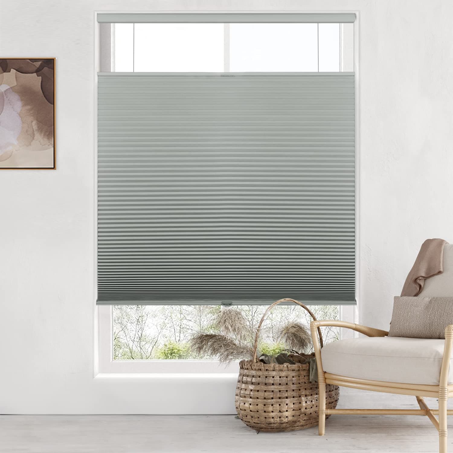 LazBlinds Top Down Bottom Up (TDBU) Cordless Cellular Shades, Blackout Light Blocking Honeycomb Shades Thermal Insulation Noise Reduction Blinds for Windows, 36" W x 64" H, Grey