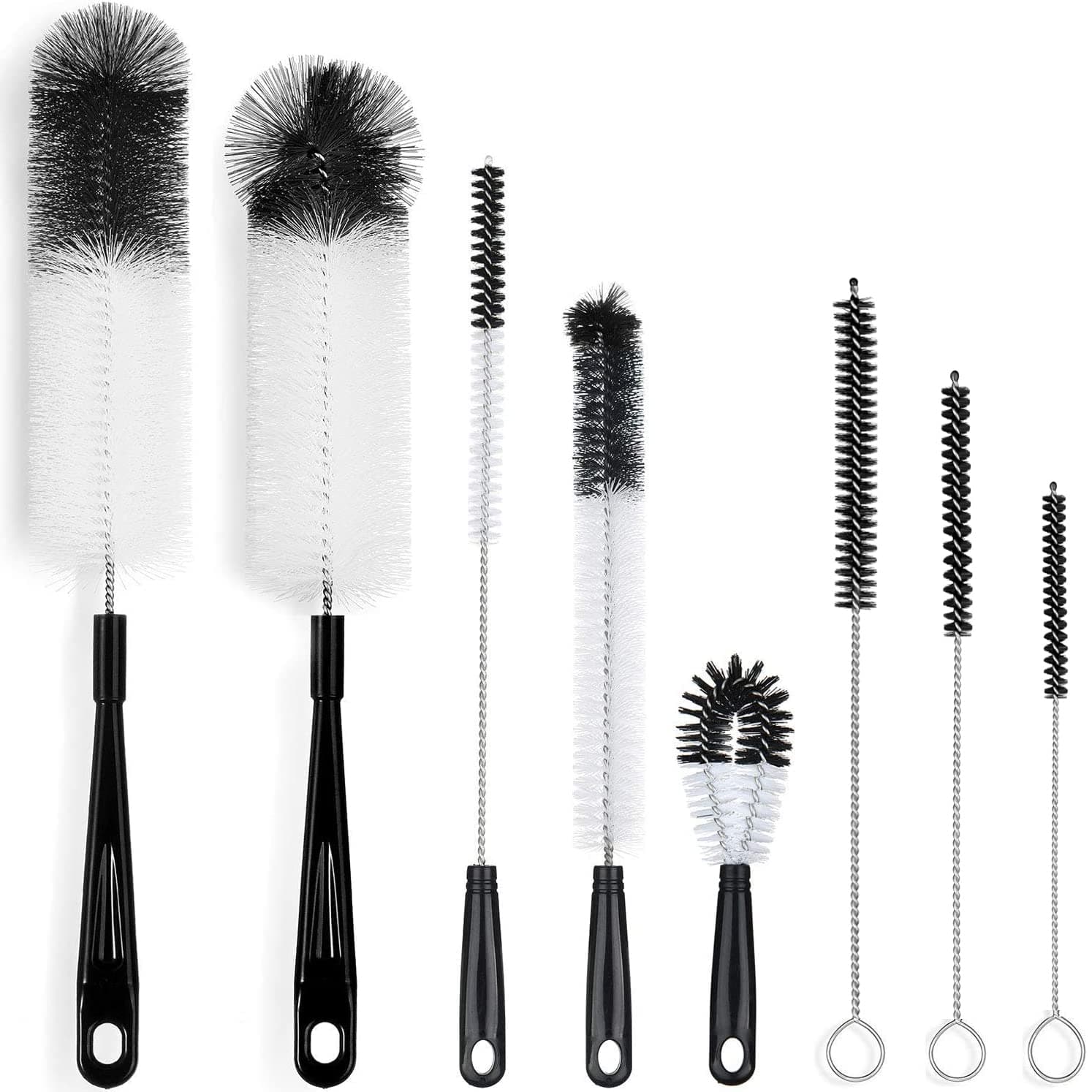 ALINK 8-Pack Bottle Cleaning Brush Set - Long Handle Black Bottle Cleaner for Washing Narrow Wine/Beer Bottles, Thermos, HydroFlask Tumbler, Sports Water Bottles, Kettle/Lid Brush, Straw Brush