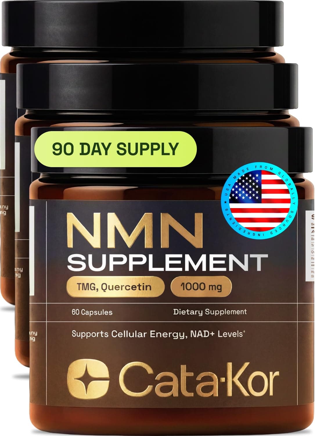 Cata-Kor NMN Supplement – 4-in-1 NAD Supplement with Quercetin | TMG | Resveratrol – Supports Cellular Energy & NAD+ Levels – Third-Party Tested - 3 Pack