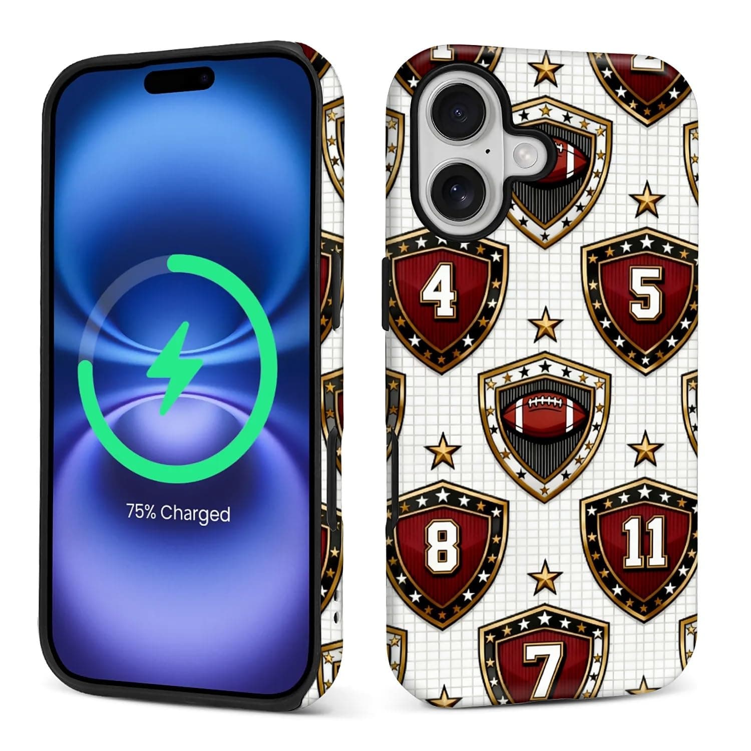 Zeggi Case for iPhone 16(Compatible with MagSafe), Soft TPU+Hard Acrylic 2-in-1 Matte Phone Cover for Man,Shockproof Protective Case Compatible with iPhone 16 American Football Badge