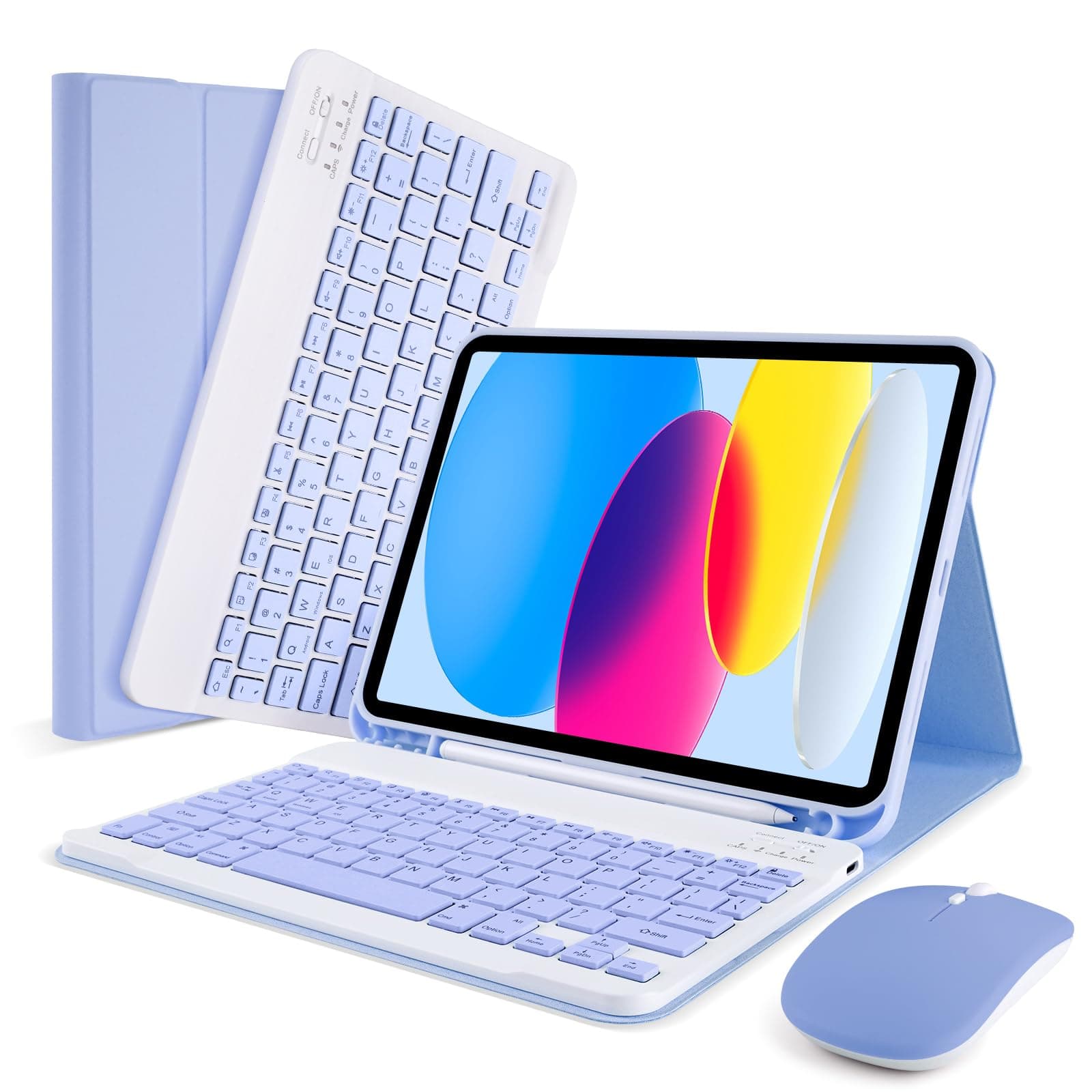 SOPPY Bluetooth Keyboard Case with Mouse for iPad 11th Gen. (A16) 11-inch 2025, 10th Generation 10.9 inch 2022, Detachable Protective Cover, with Built-in Pen Holder, USB-C Rechargeable, Purple