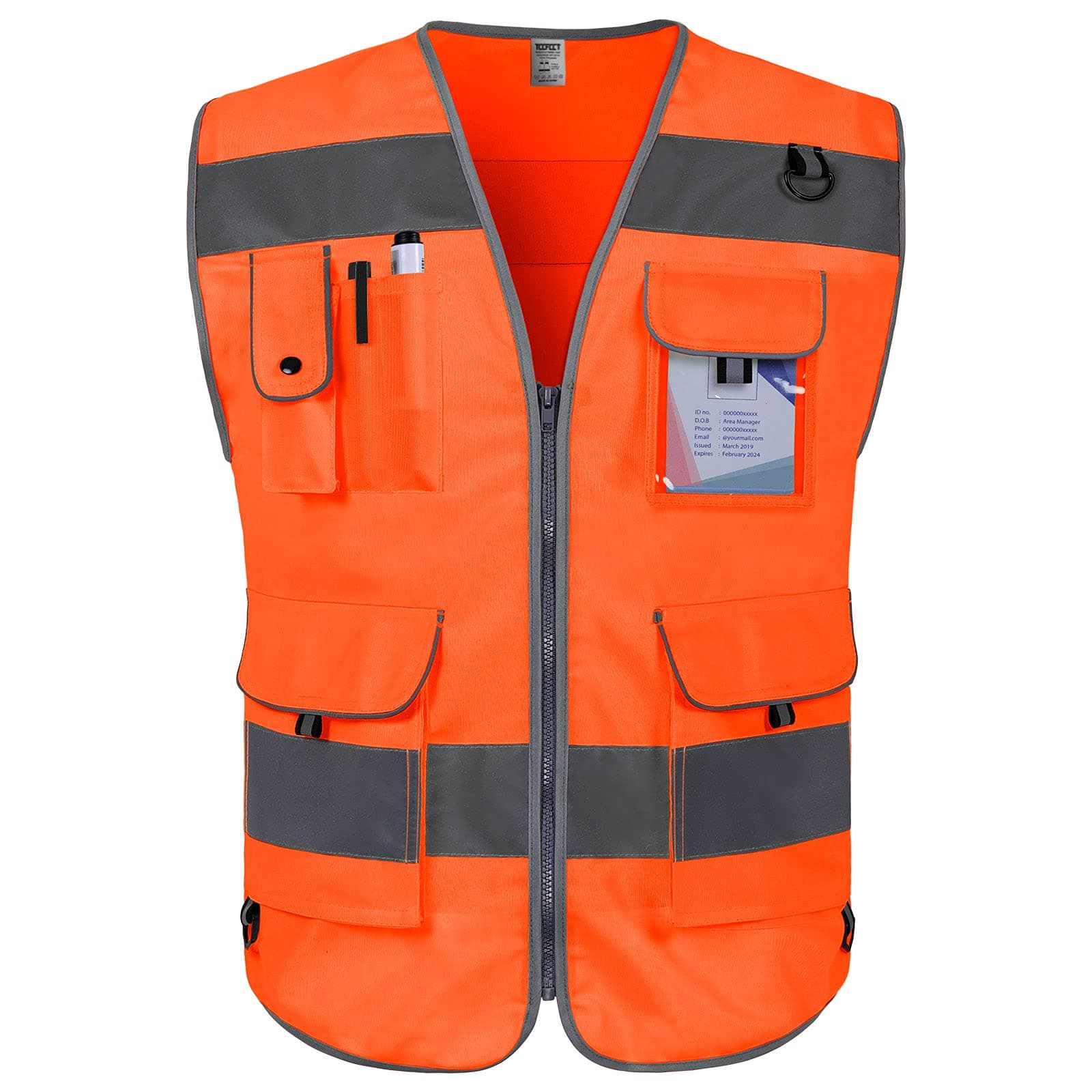 TCCFCCT Hi Vis Vest 9 Pockets High Visibility Reflective Safety Vest for Men Women, Safety Construction Vest with Reflective Strips, Meets ANSI/ISEA Standards, (CA-Orange Medium)