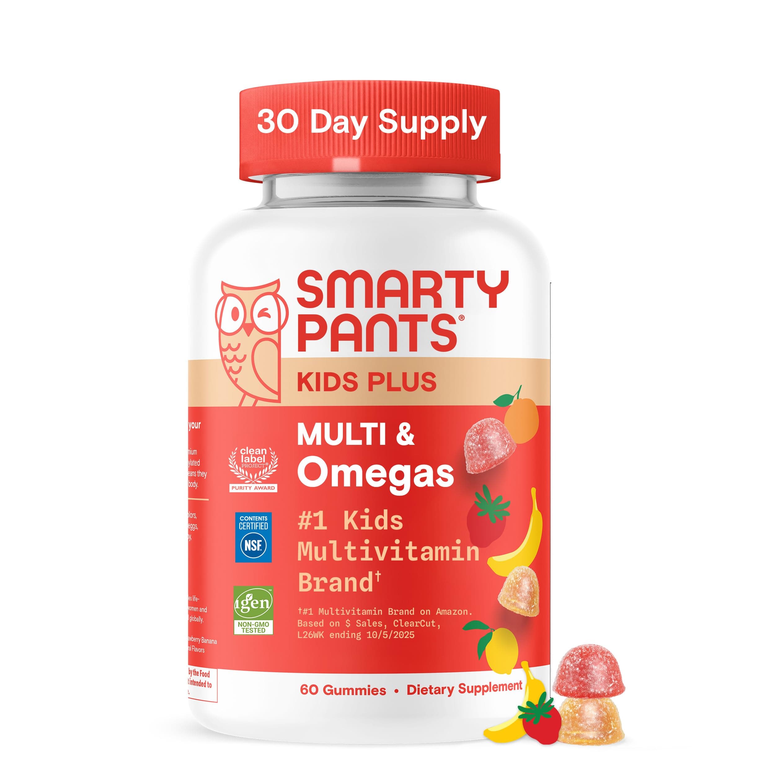 SmartyPants Kids Multivitamin Gummies with Omega 3 DHA/EPA, Vitamins D3, C, B12, B6, A, K, and Zinc, Gluten Free, Clean Label, Three Fruit Flavors, 60 Gummies (30 Day Supply)