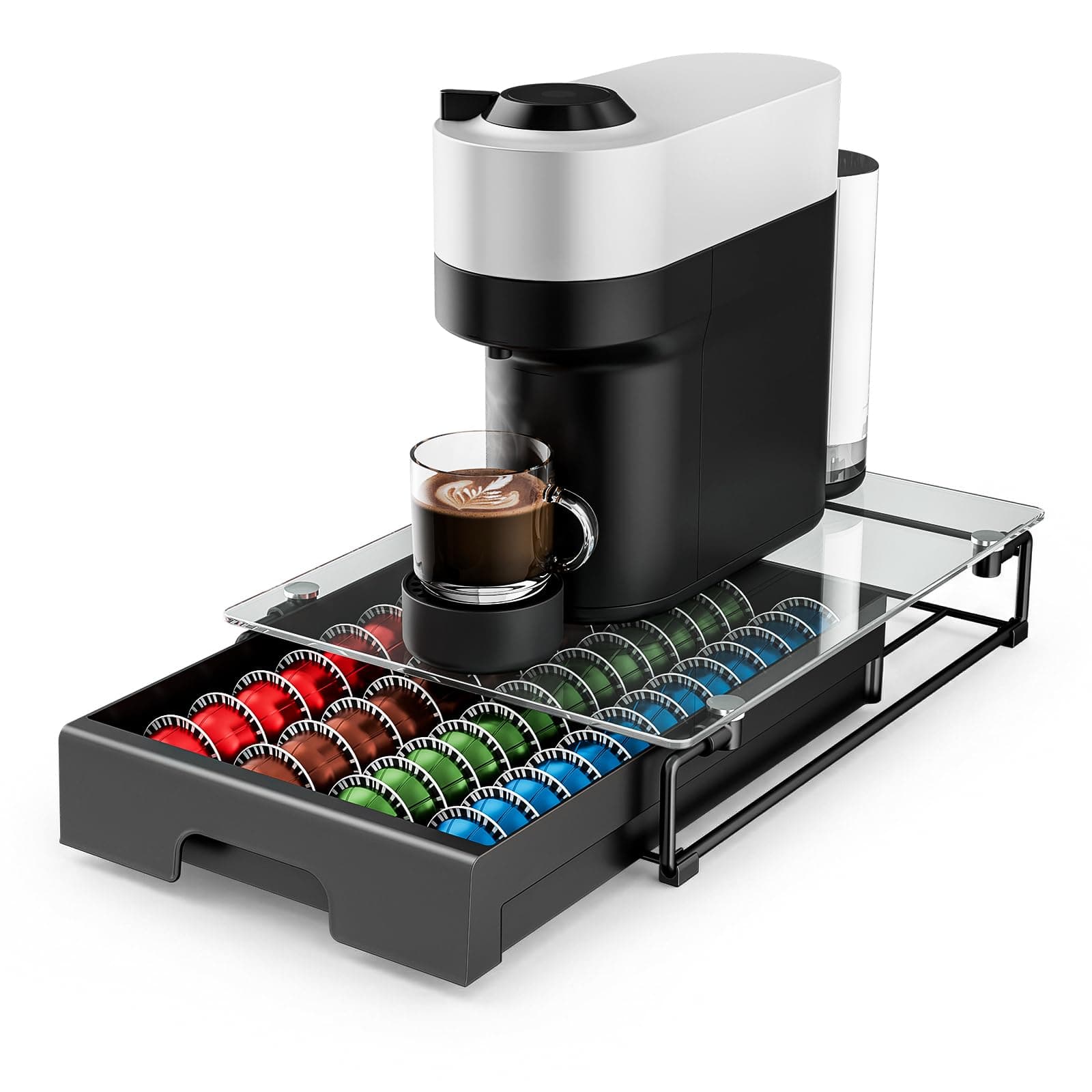 EVERIE Coffee Pod Drawer Organizer for Nespresso Machines,High-Capacity Storage for Vertuo Capsules,Smooth Pull-Out Design, Fits Under Coffee Makers (12”W x 16.5”D x 3.5”H)
