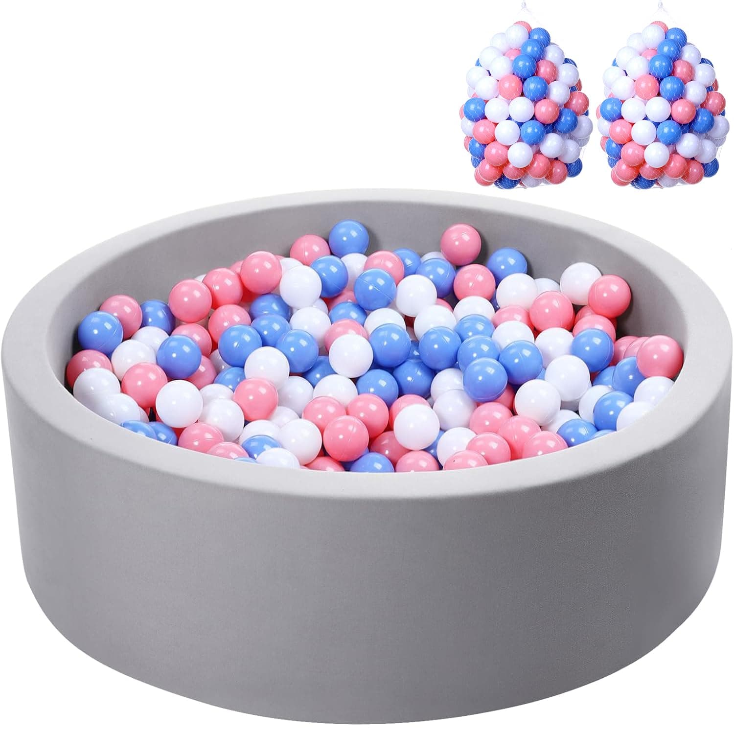 Ball Pits for Toddlers with 200 Balls YAVAYI Kids Play Tent Ball Pool Indoor Outdoor Round Kids Memory Foam Ball Pit, Gift & Toys for Children (200 Pink Blue White Balls)