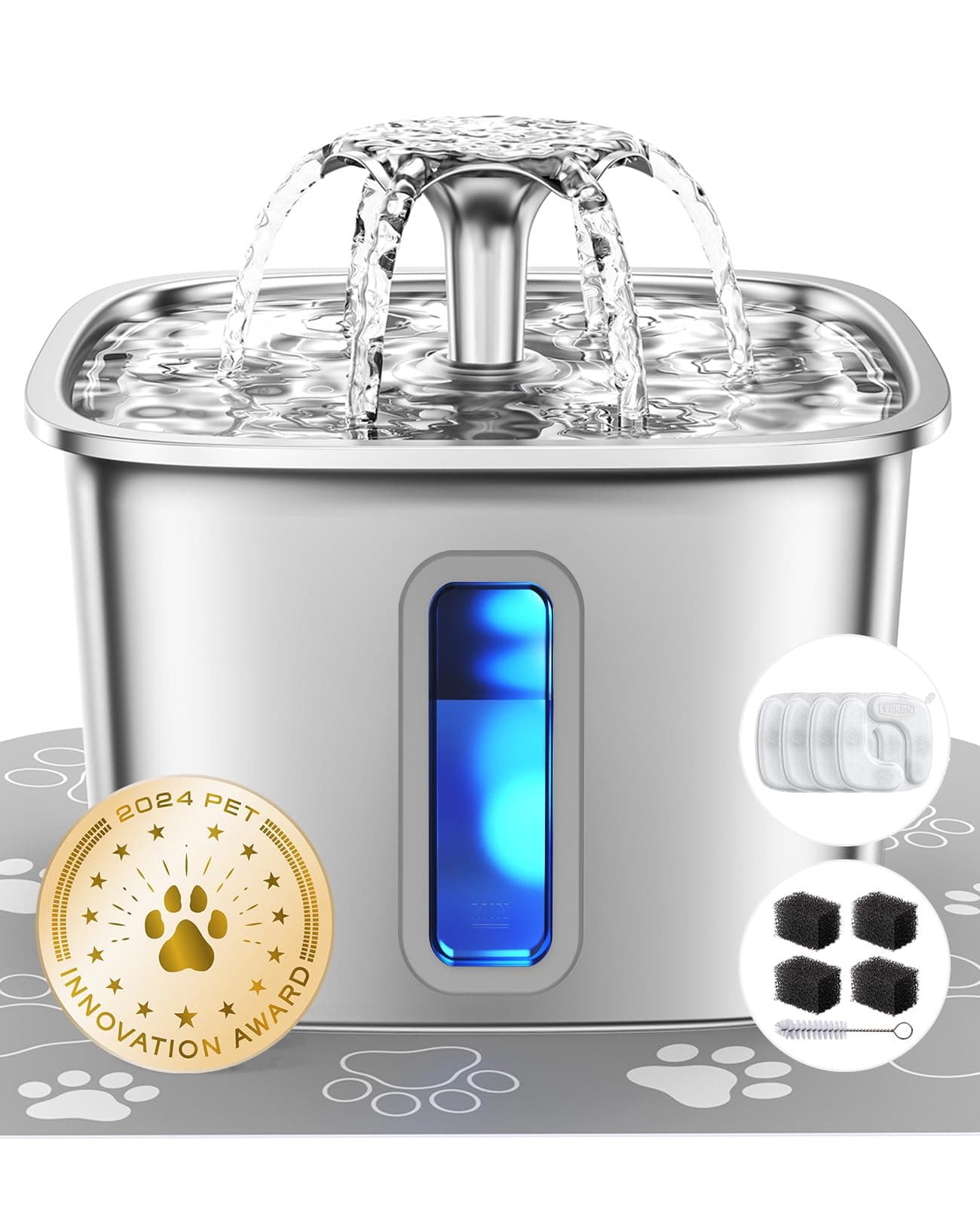 Veken Innovation Award Winner Stainless Steel Cat Water Fountain 3.2L/108oz