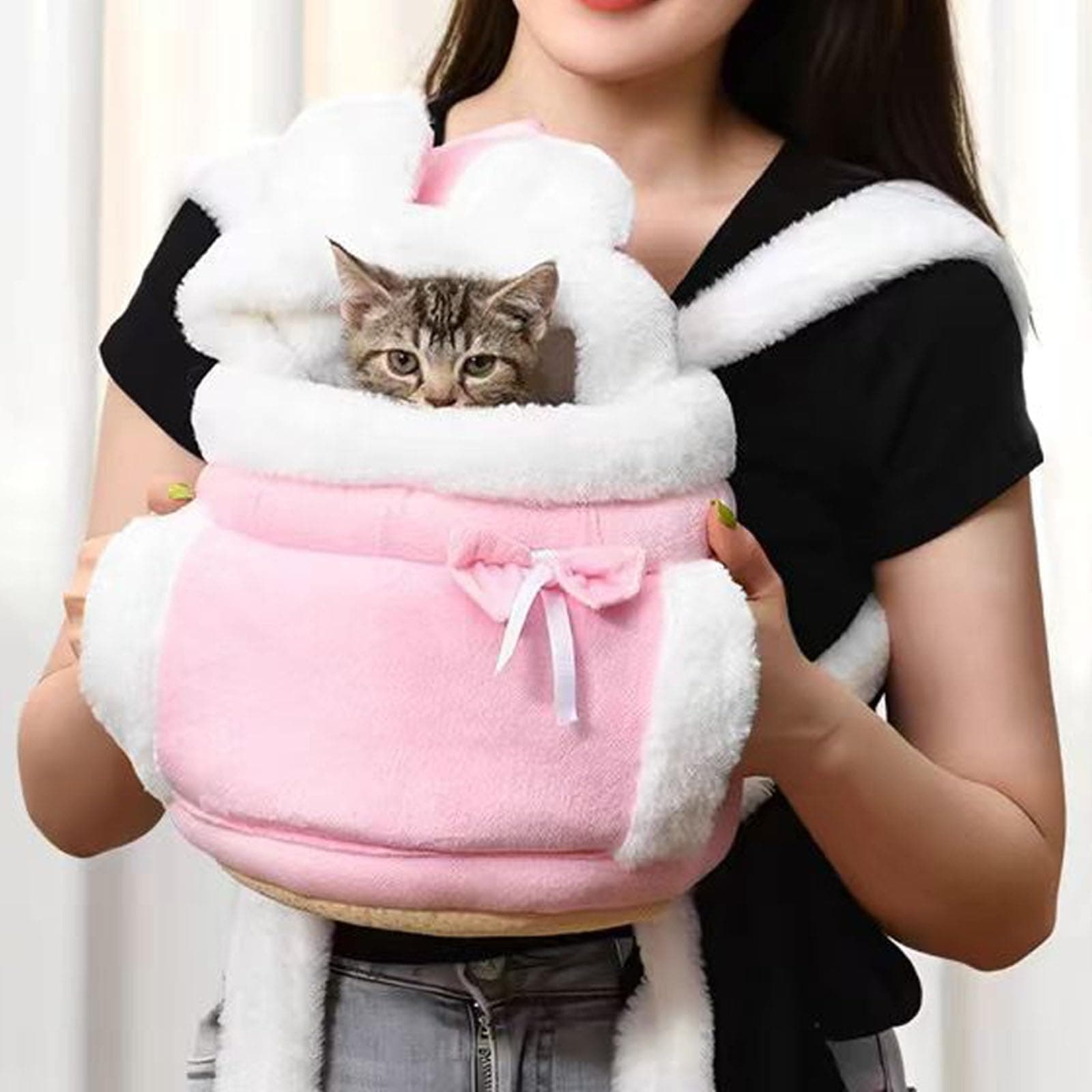 Warm Pet Carrier Bag, Cat Bag Carrier Double Pocket Cat Front Pack Small Cat Dogs Backpack Winter Plush Pets Cage Outdoor Travel Pet Hanging Chest Bags