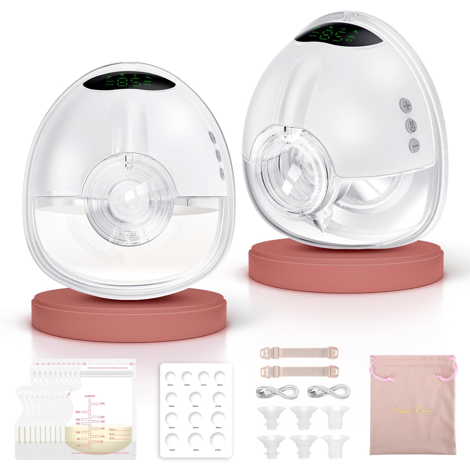 Electric Breast Pump, Wearable Breast Pump Hands Free, 4 Modes & 9 Levels, Portable, Rechargeble, Painless, Low Noise, BPA Free, 17/19/21/24MM Flanges (1 Pack)
