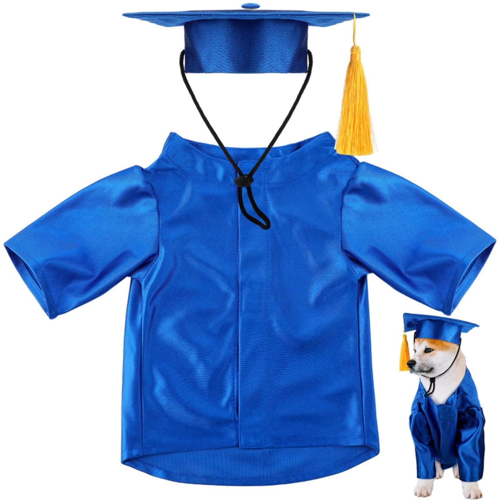 Lorilida Dog Graduation Costume Set Tassel Hat with Gown Adjustable Funny Pet Apparel for Cats Dogs Holiday Party Royal Blue Medium
