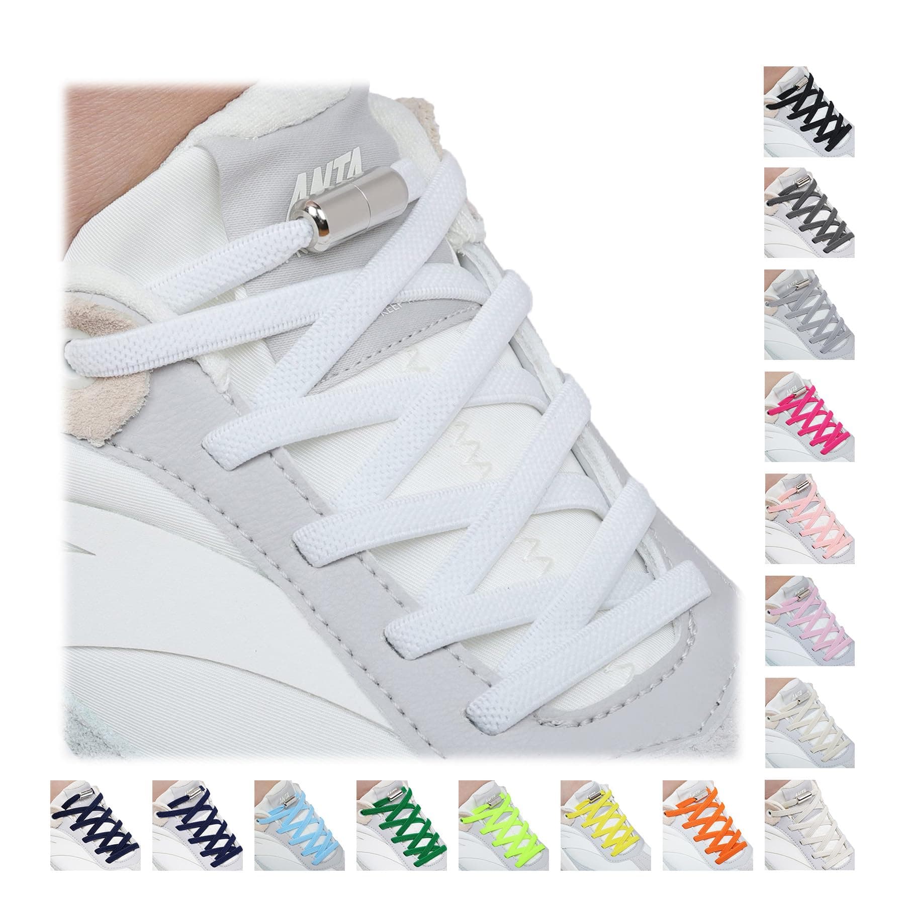 Handshop No Tie Shoe laces, Elastic Shoelaces with Laces Lock White