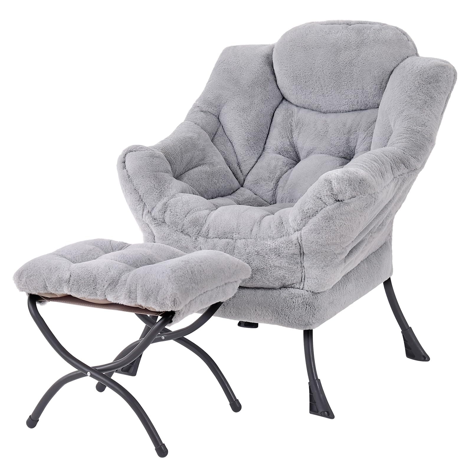 Tiita Lazy Chair with Ottoman, Comfy Reading Accent Chair, Plush Light Grey