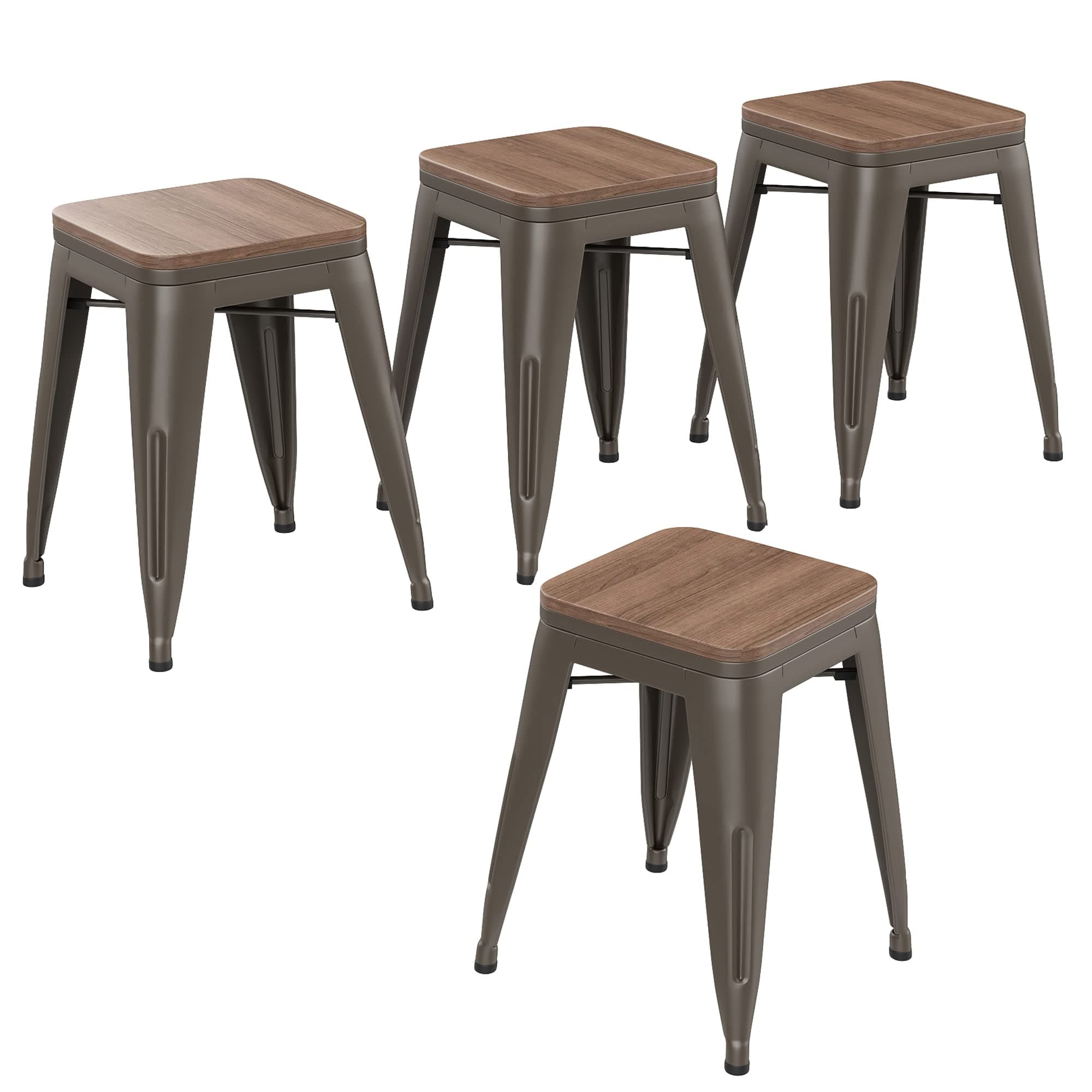 Changjie Furniture 18'' High Backless Metal Bar Stool for Indoor-Outdoor Kitchen Counter Bar Stools Set of 4 (18 inch, Bronze with Wood seat)