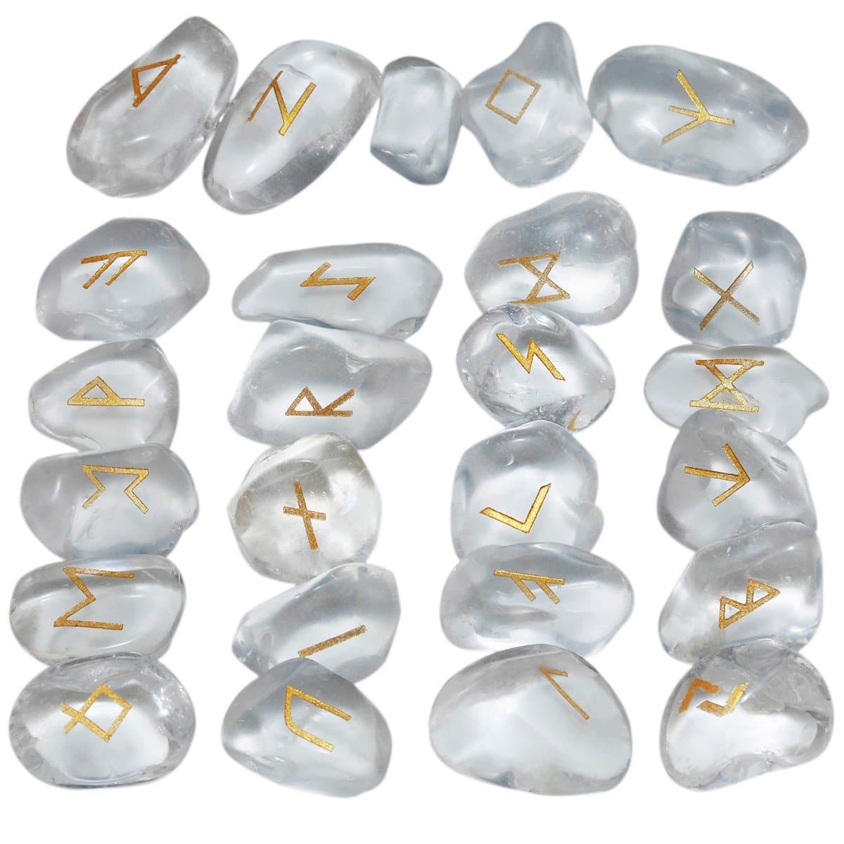 mookaitedecor Rune Stones Set with Engraved Elder Futhark Alphabet Crystal Meditation Divination,Rock Quartz