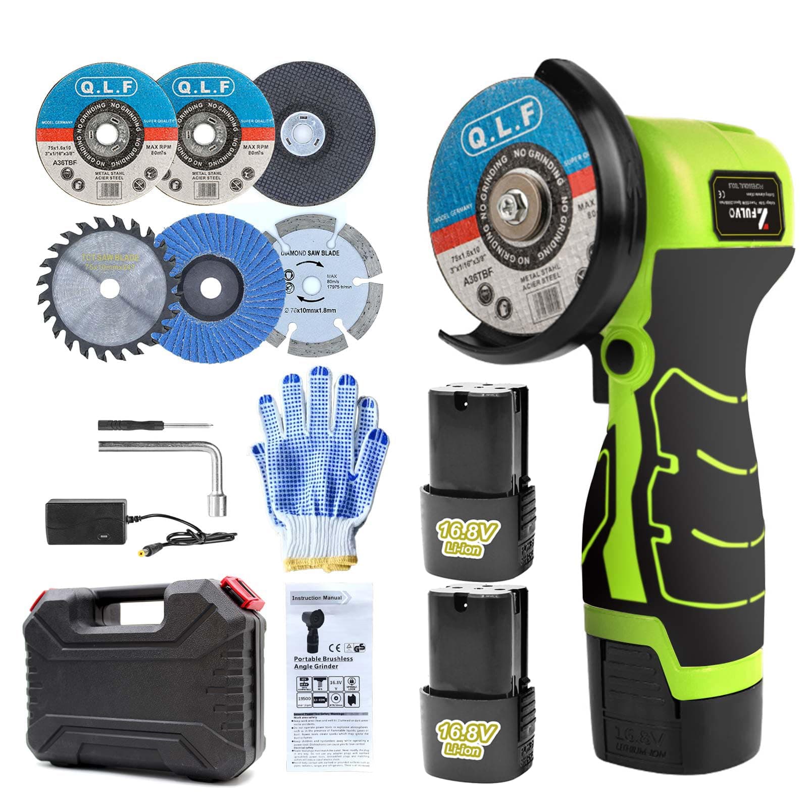 ZFULVO Kit de amoladora angular de cepillo inalámbrico, mini herramienta de molienda angular eléctrica de 19500 rpm con 1 batería de 16.8 V 2000 mAh y 5 discos de corte, amoladora de mano para metal y