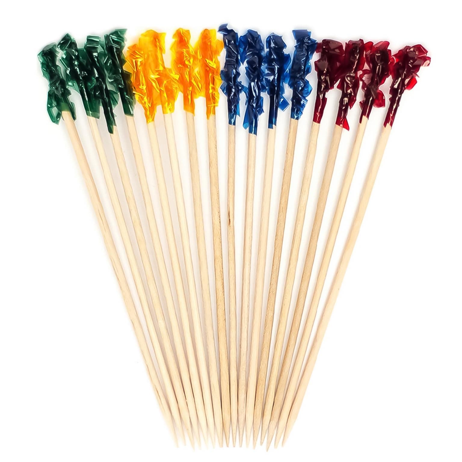 500Pcs Mixed Color Frill Bamboo Toothpicks - 2.5in (6.5cm) Red, Gold, Green & Blue Fancy Wooden Picks for Desserts, Appetizers, Fruits, Canapés, Charcuterie Boards & Party Platters - by Mobi Lock