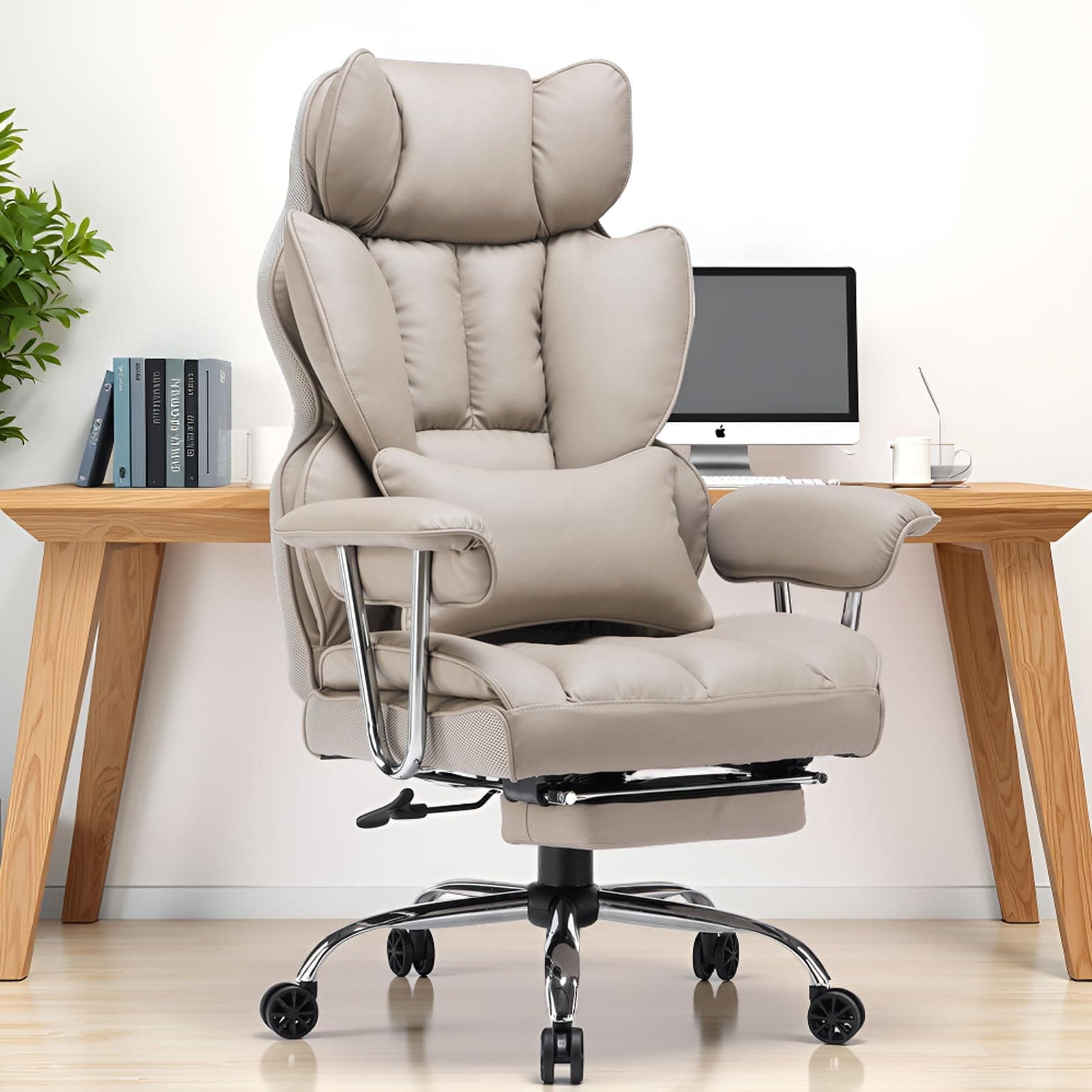 Efomao Big and Tall PU Leather Executive Office Chair, Grey