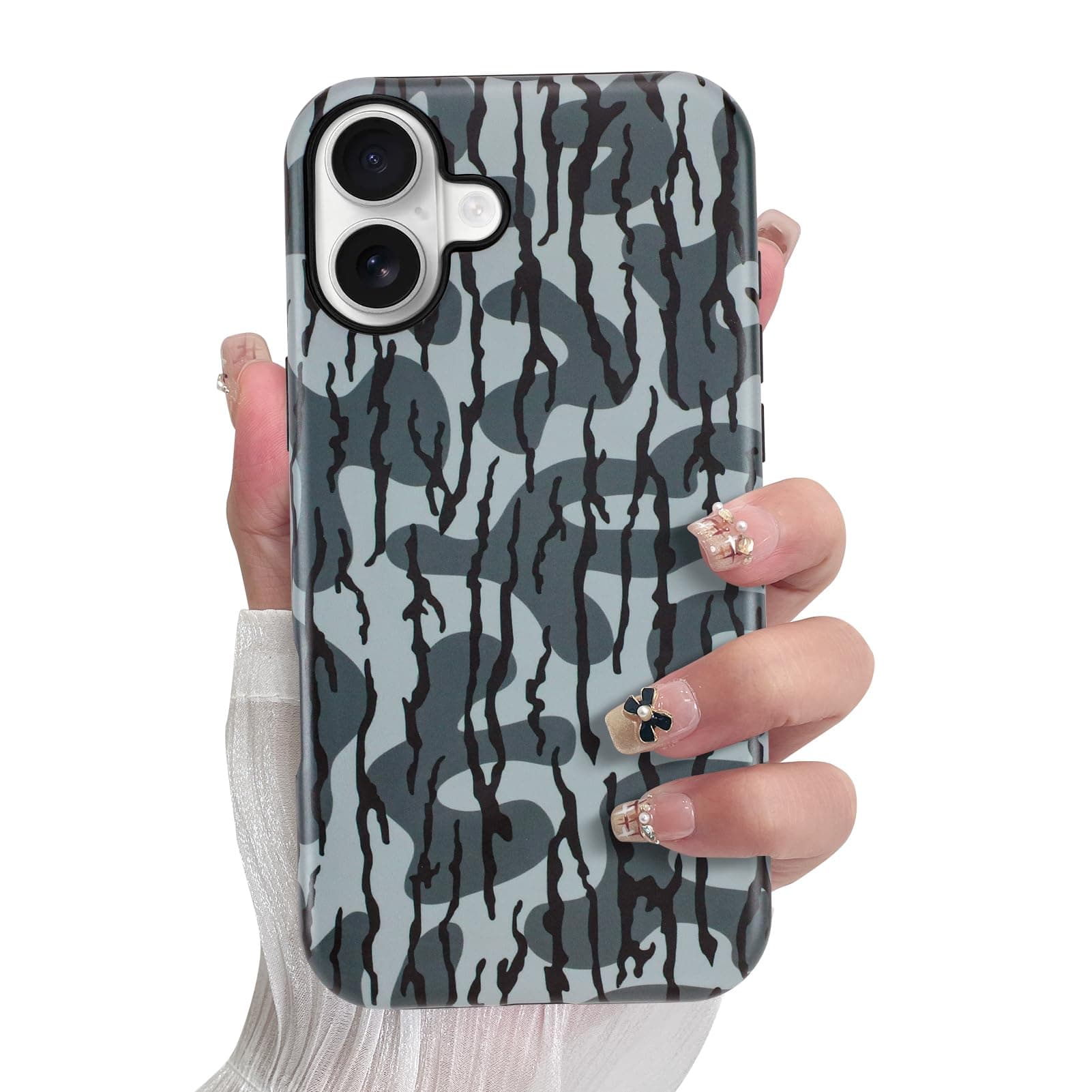 SOKAD Magnetic Camo Camouflage Phone Case for iPhone 16 Plus, Cute Camo Stripes Pattern Compatible with Magsafe Matte Protective Case Cover with Screen Protector for Girls Women, Black