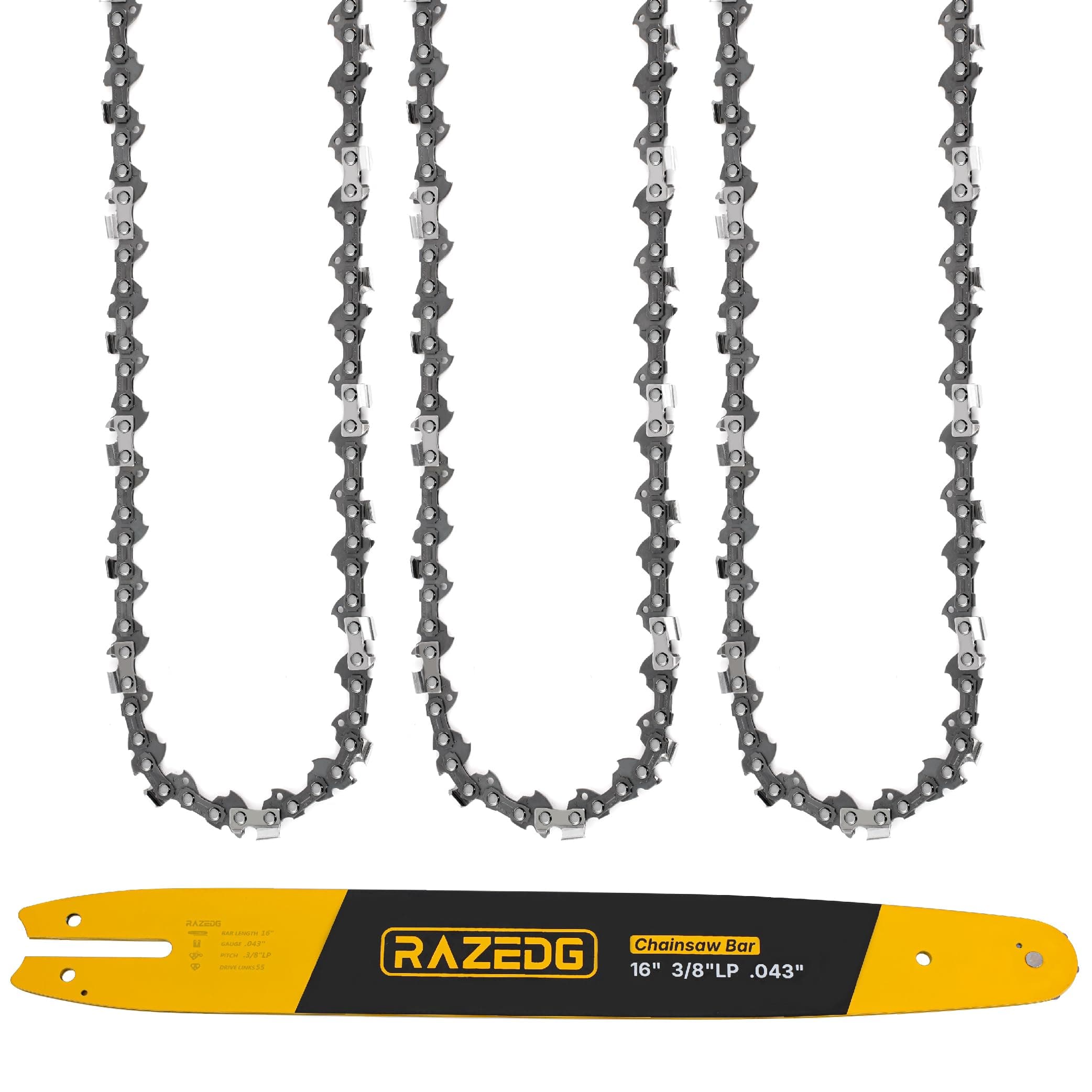 RazEdg 16" Chainsaw Bar and Chain Combo, 3/8" LP .043" 55 DL