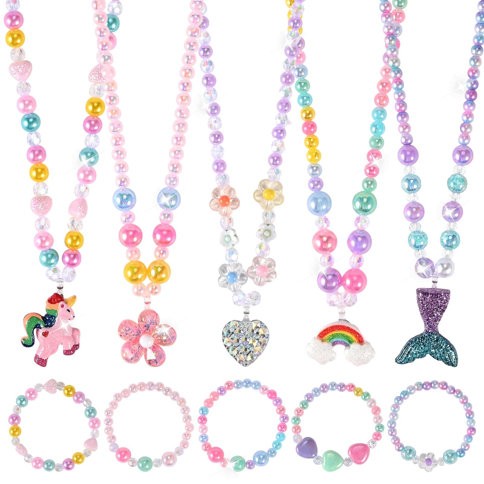 Faburo 10pcs Toddler Jewelry for Girls -5 Necklaces, 5 Bracelets