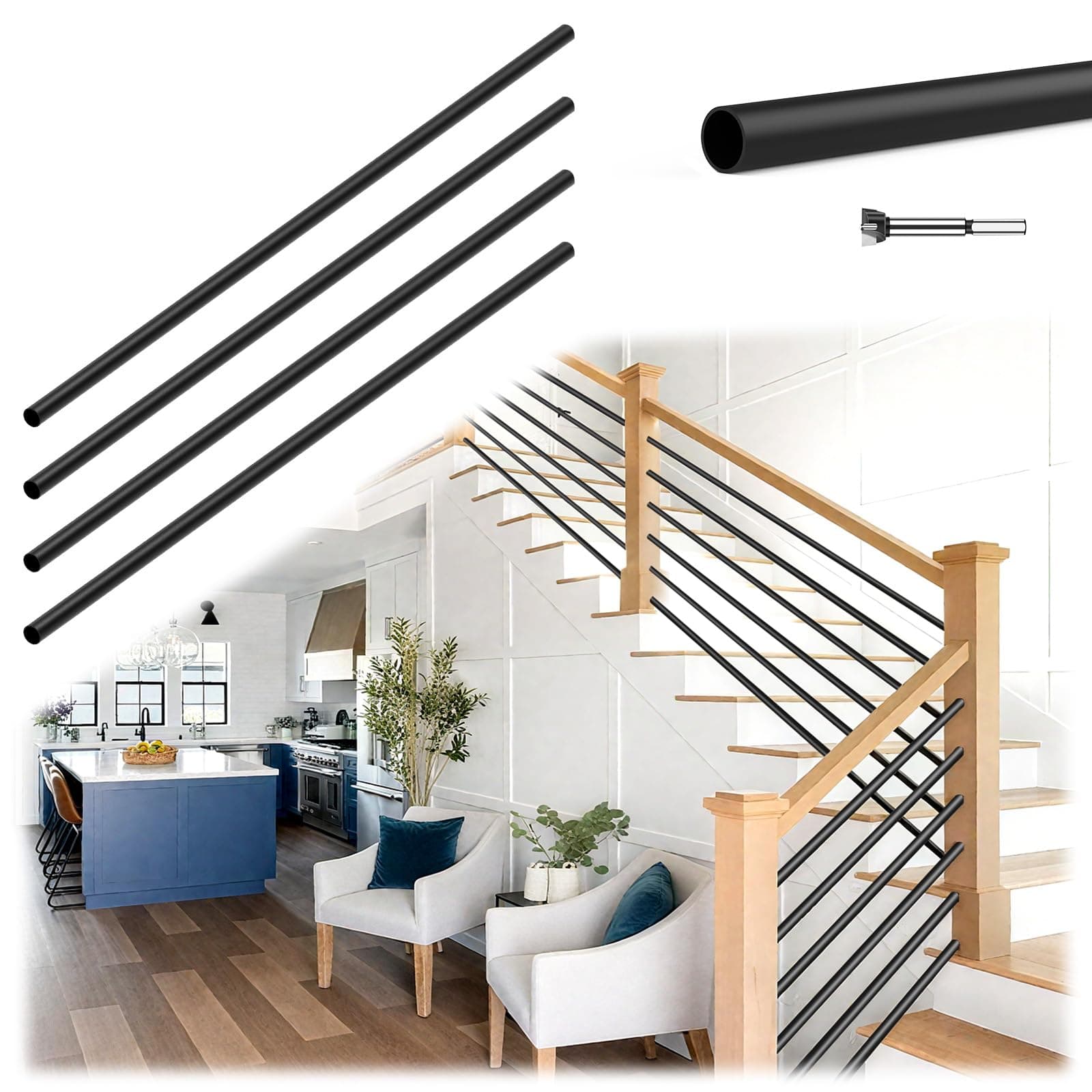 Wqeya 5 Pack 4.7FT x 5/8in Iron Horizontal Balusters for Staircase Interior
