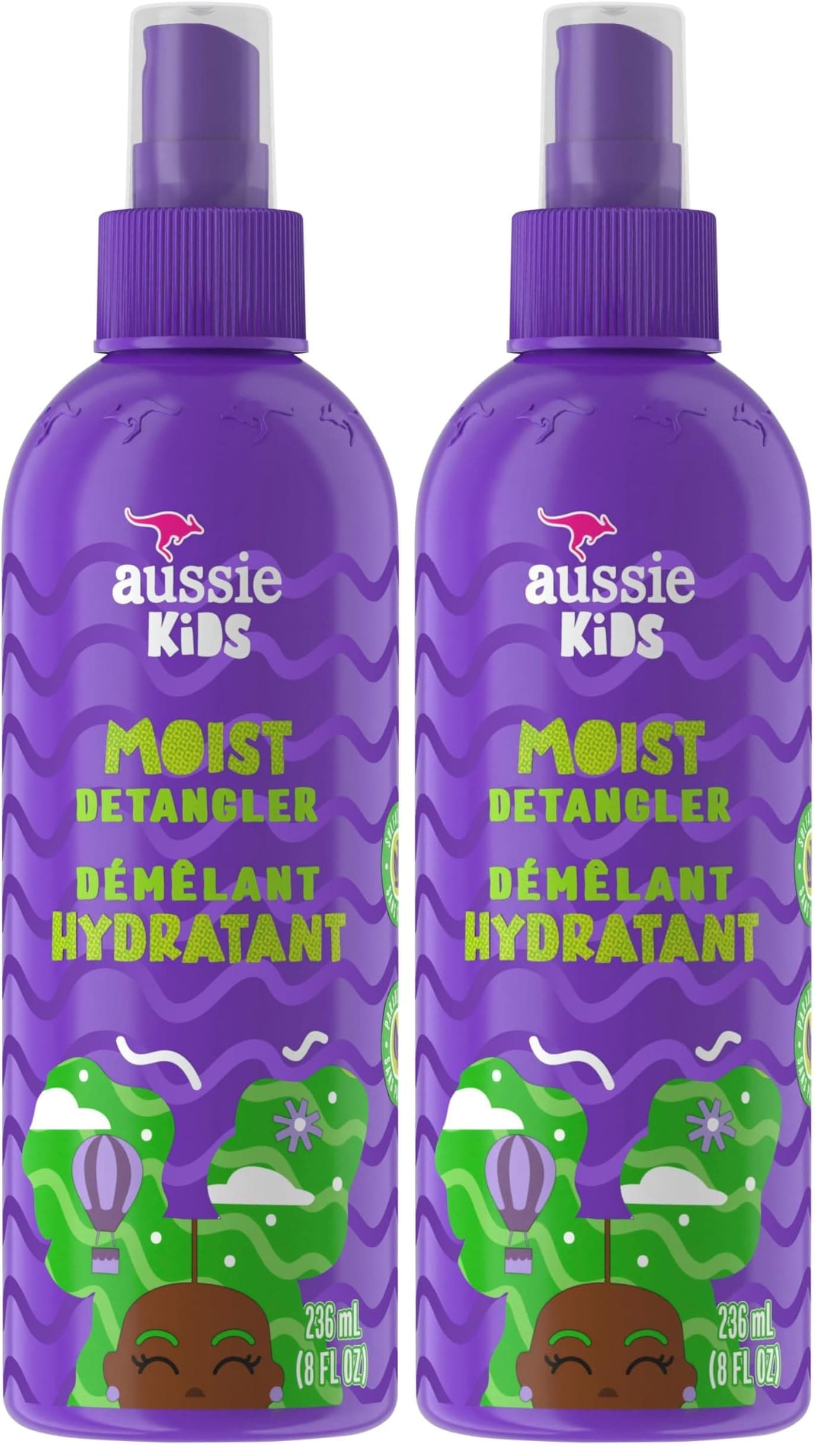 Aussie Kids Moist Detangler for Kids, Dye Free & Paraben Free Hair Detangler Spray, 236 mL (Pack of 2)