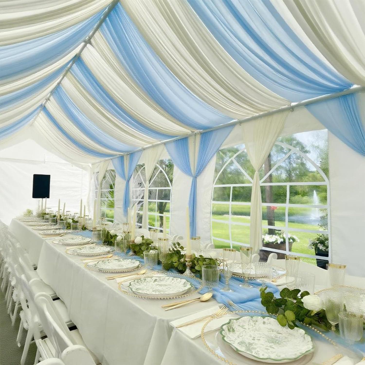 Baby Blue Wedding Ceiling Drapes Curtains Drapery Chiffon Fabric for Wedding Birthday Party Engagement Banquet Stage Swag - 5ft x 30ft, 6 Panels
