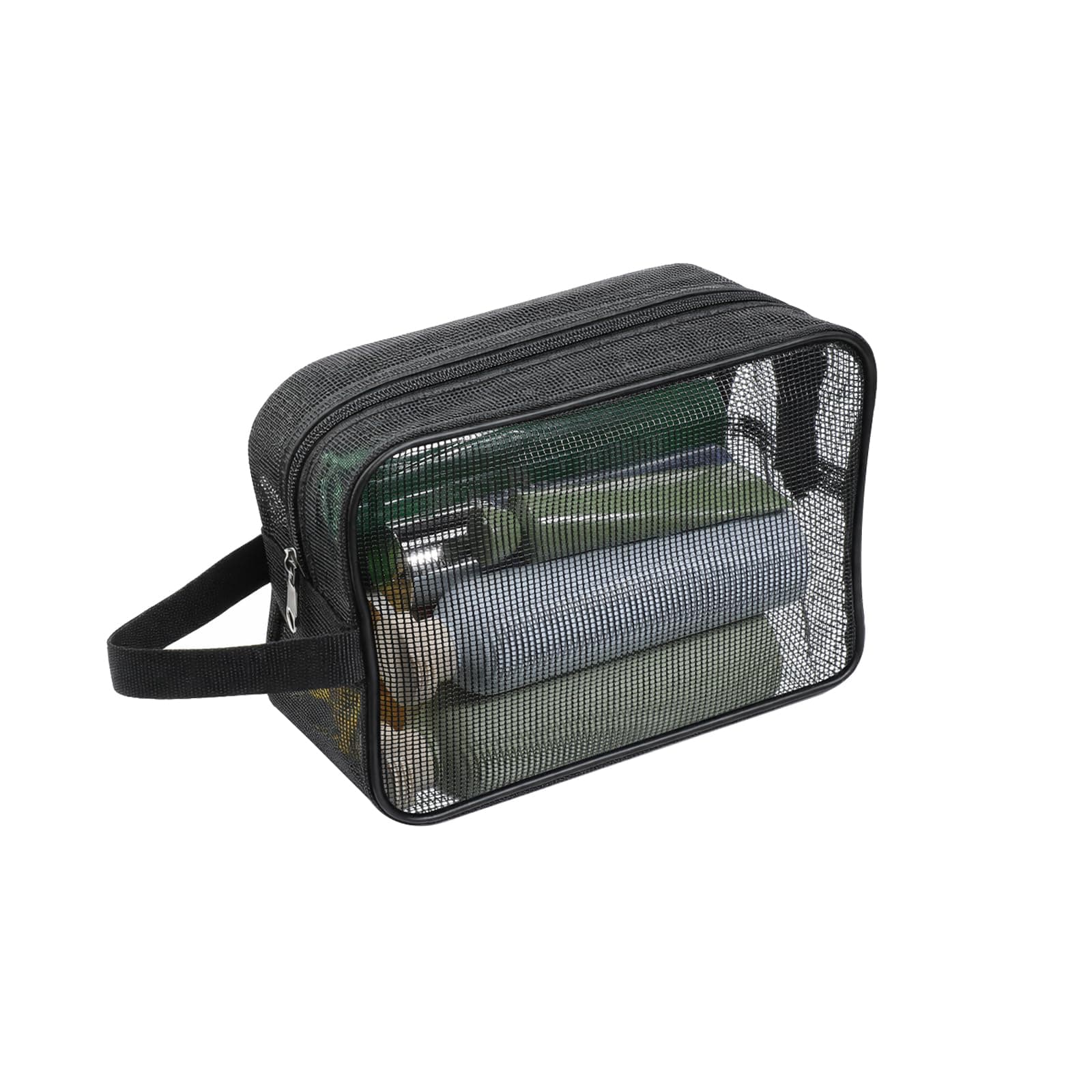 Gsbnjuy Mesh Shower Caddy Bag Black Portable Toiletry Organizer Gym Shower Mesh Bag Quick Dry Tote Bags with Zipper for Hanging Women Men Dorm Bathroom Gym Camping Swimming Beach