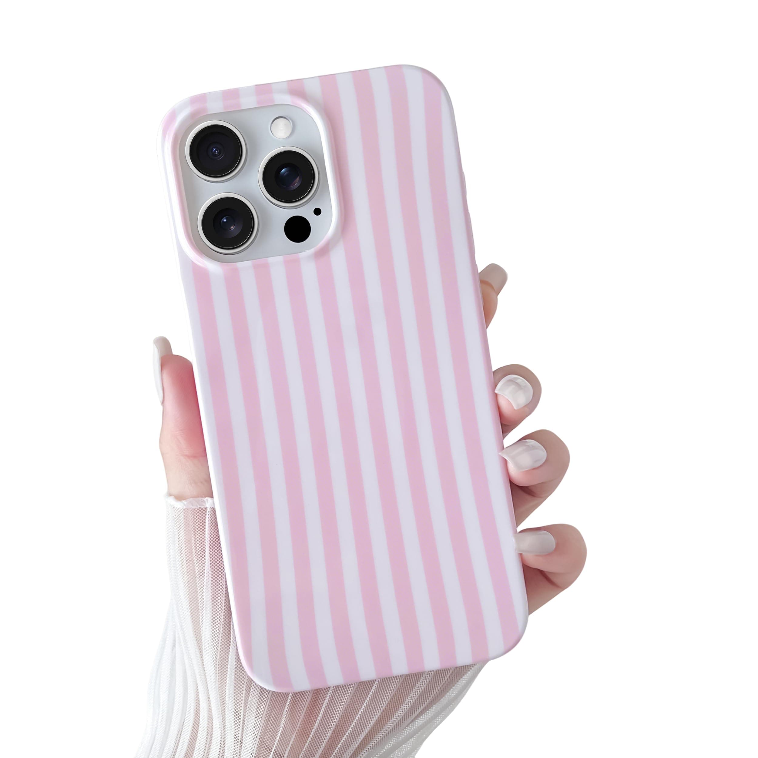 Yeddabox for iPhone 16 Pro Case Cute Striped Phone Case Soft TPU Slim Shockproof Phone Cover for Women Girls, Pink
