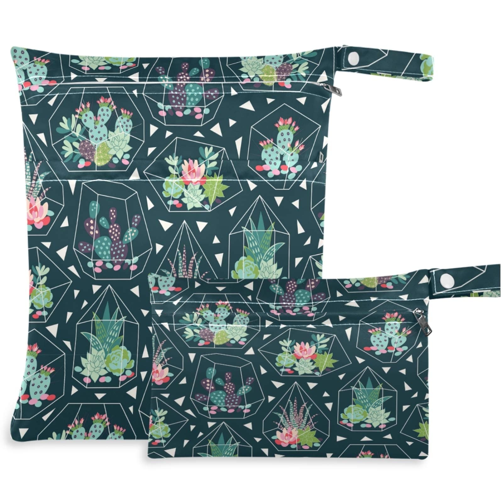 visesunny Classic Cactus 2Pcs Wet Bag with Zippered Pockets Washable Reusable Roomy for Travel,Beach,Pool,Daycare,Stroller,Diapers,Dirty Gym Clothes, Wet Swimsuits, Toiletries