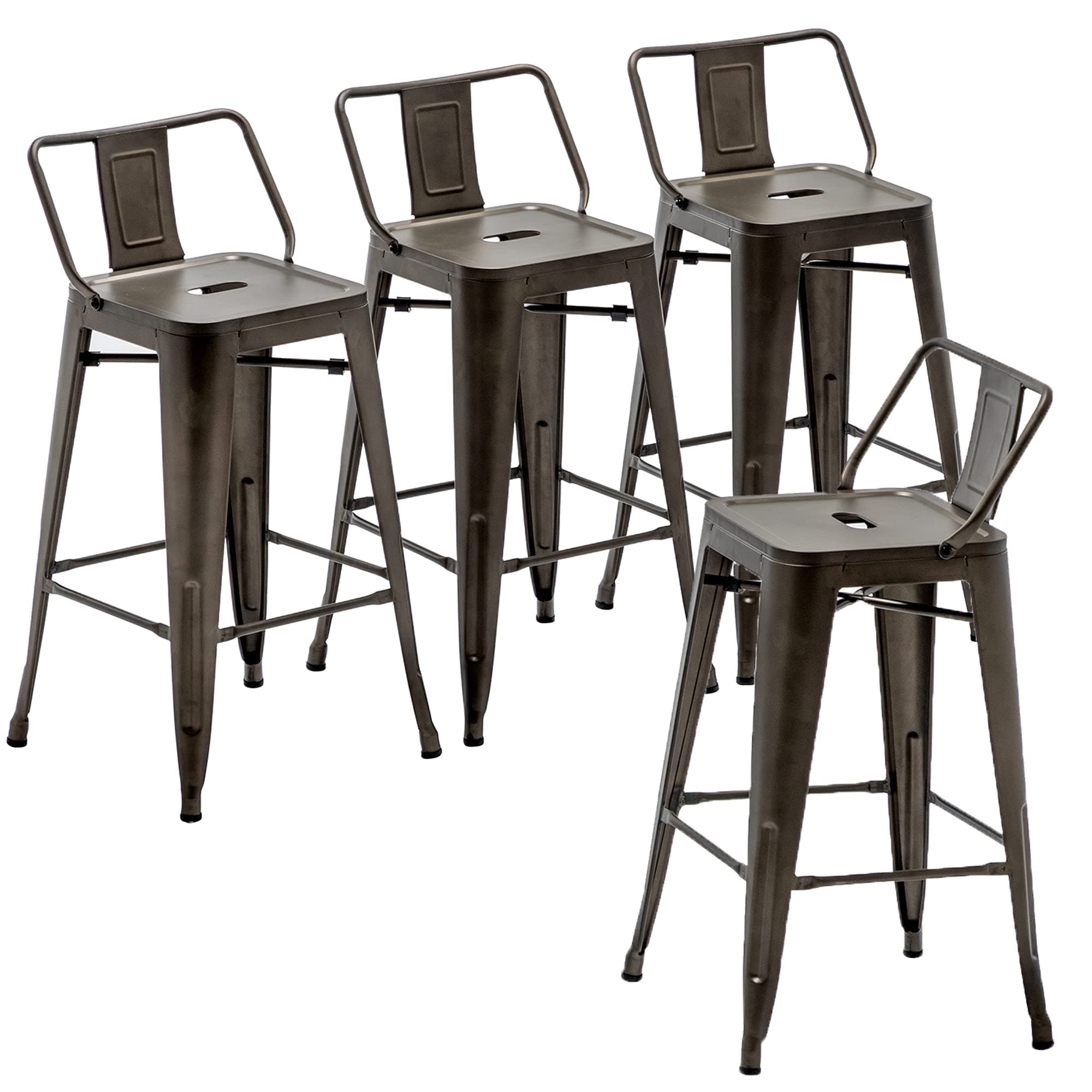 Changjie Furniture Pack of 4 Low Back Gunmetal Counter Bar Stool Indoor-Outdoor Bistro Cafe Bar Stools (24 inch, Low Back Rusty)