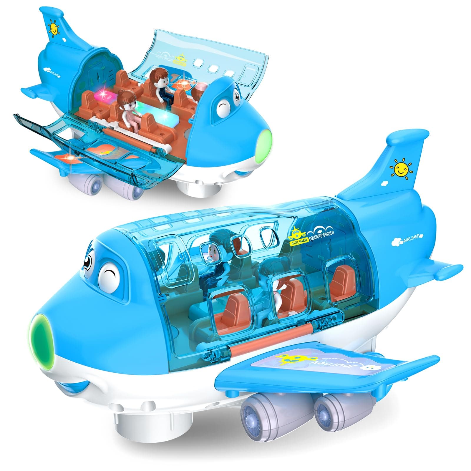 Hymaz Airplane Toys for Toddlers 1-3-5 Boys Girls - Electric Aeroplane Toy with Flashing Led Lights & Sounds, Bump and Go Plane Toy Helicopter Kids First Birthday Gift, Blue