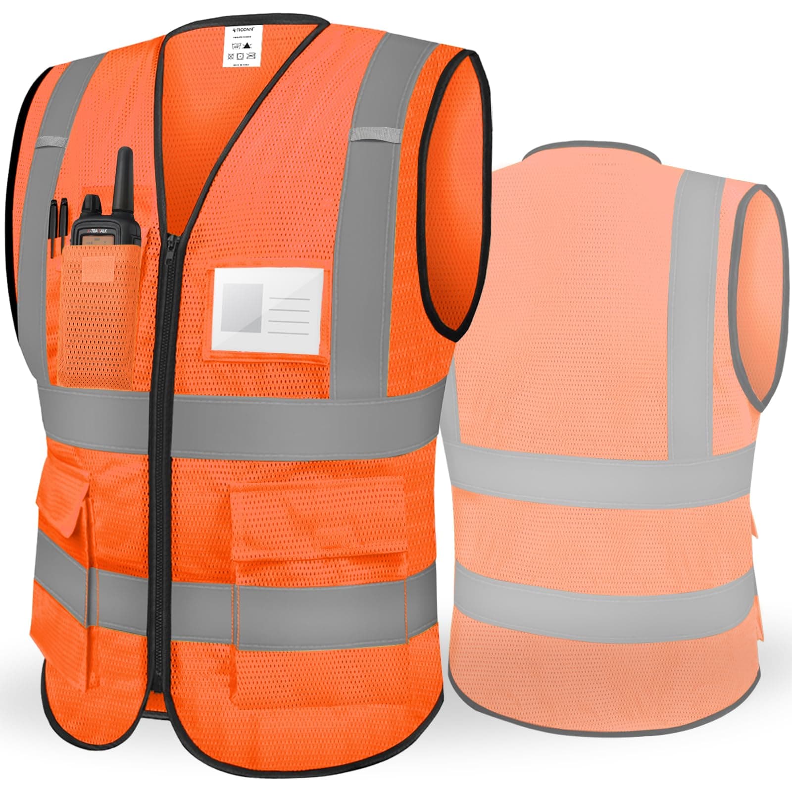 TICONN Reflective Safety Vest High Visibility Class II Mesh Vest for Women & Men Meets ANSI Standards (1PK, Orange, L)