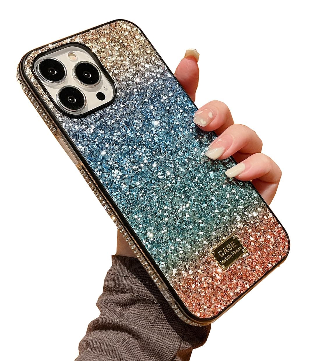 ZBCLV for iPhone 13 Pro 6.1 Inch Bling Case Luxury Design for Women Girls Cute Shiny Bling Glitter Sparkle Rainbow Gradient Rhinestone Diamond Soft Phone Protective Cover,Blue
