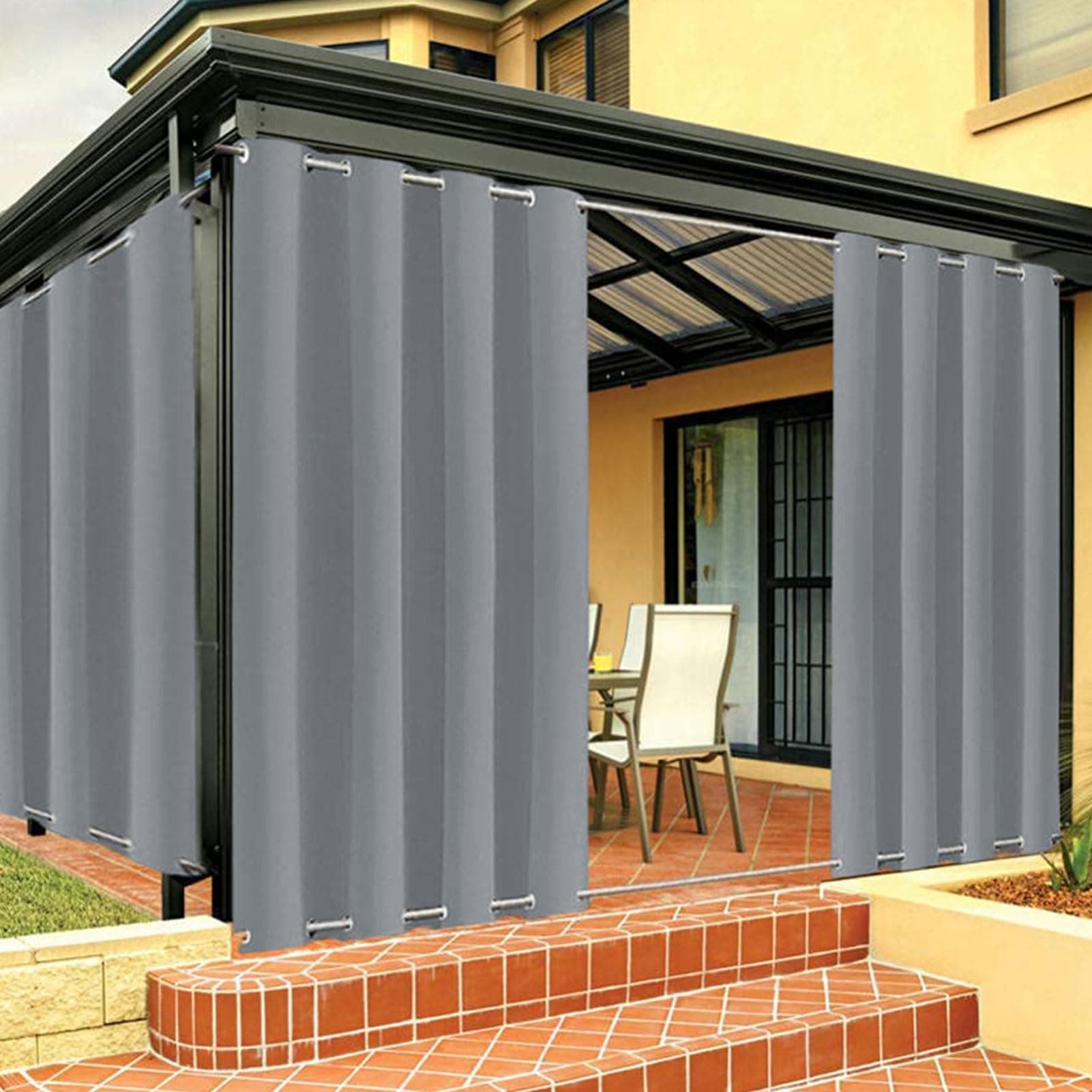 Outdoor Curtains for Patio Waterproof Gazebo Curtains, Windproof Curtains with Grommets On Top and Bottom, Sun Blocking Curtains for Pergola, Backyard | 1 Panel, W52 xH84, Grey