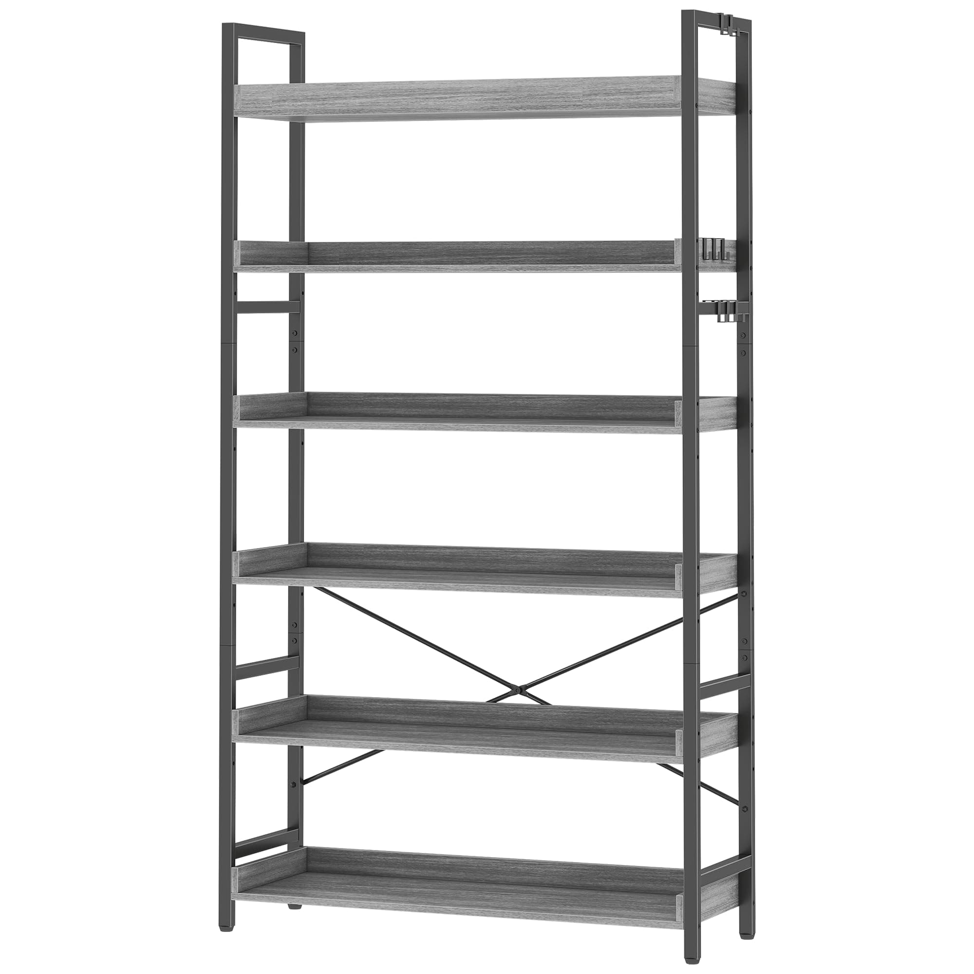 HCHQHS Bookshelf, Adjustable Industrial Bookcase, Vertical Tall Book Shelf, Wood and Black Metal Open Bookshelves for Home Office, Living Room, Bedroom (Grey, 6-Tier (31" W x 70" H))