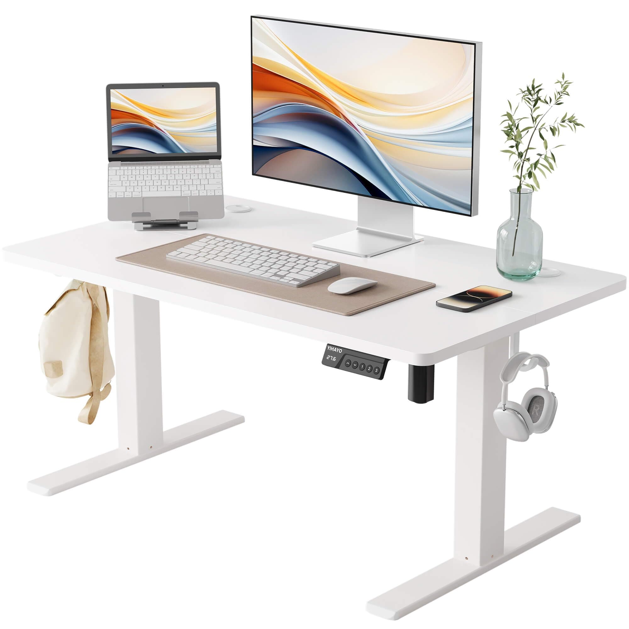 YIHAYO Low Height Adjustable Desk, Lifts 18.1-28.3 Inches, Electric Standing Desk for Short People, 40 x 24 Inches Computer Table with Splice Board for Home Office, White