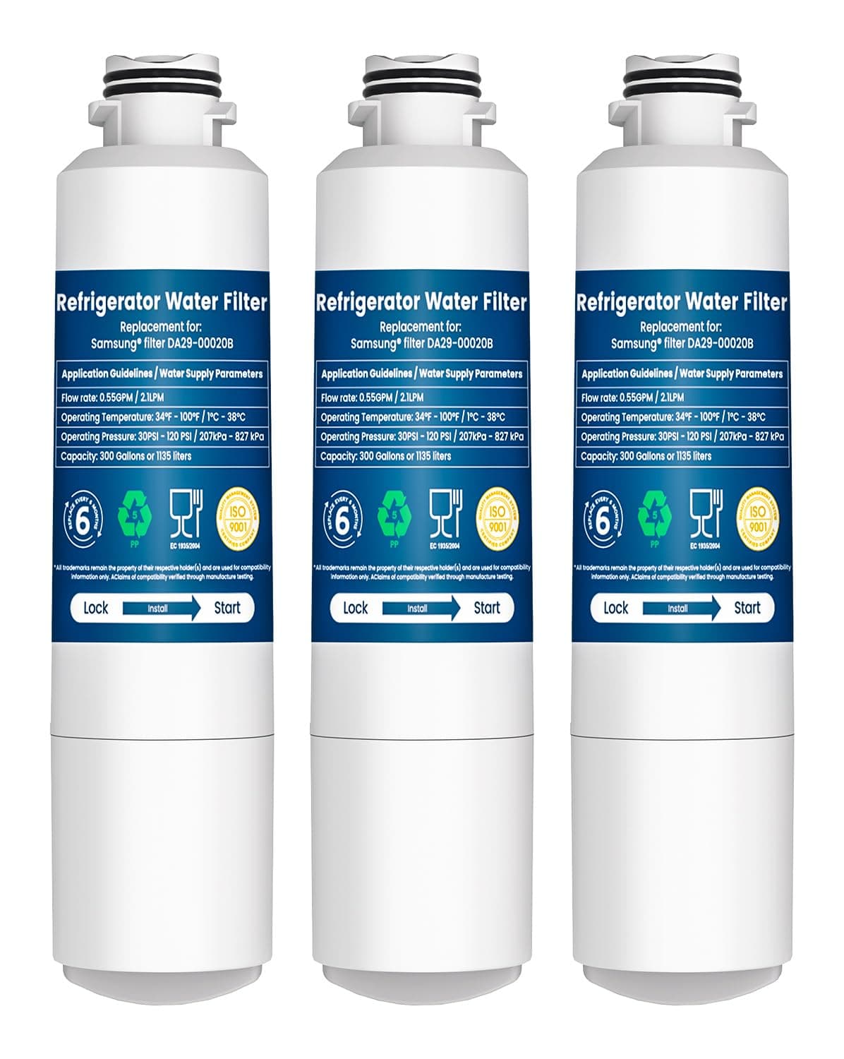 Molifal Water Filter Replacement for Samsung DA29-00020B, HAF-CIN/EXP - Compatible Water Filter, Reduces Chlorine, Odor & Sediment - Fits RF28HMEDBSR, RS25J500DSR, 3 Pack