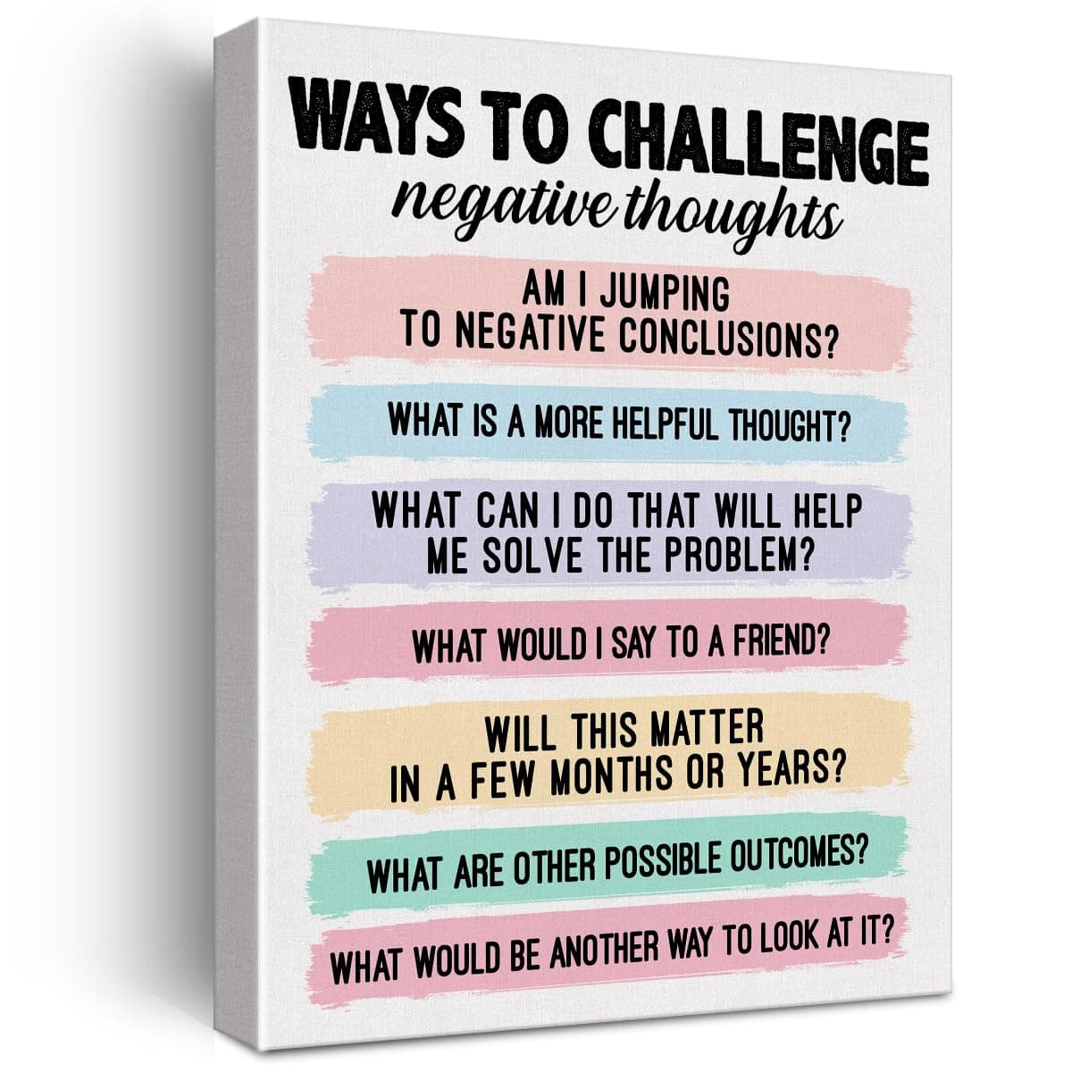 Challenging Negative Thoughts Mental Health Wall Art Canvas Painting Print Framed CBT Canvas Sign for Therapy Office Counselor Office Decor (12x15 Inch)